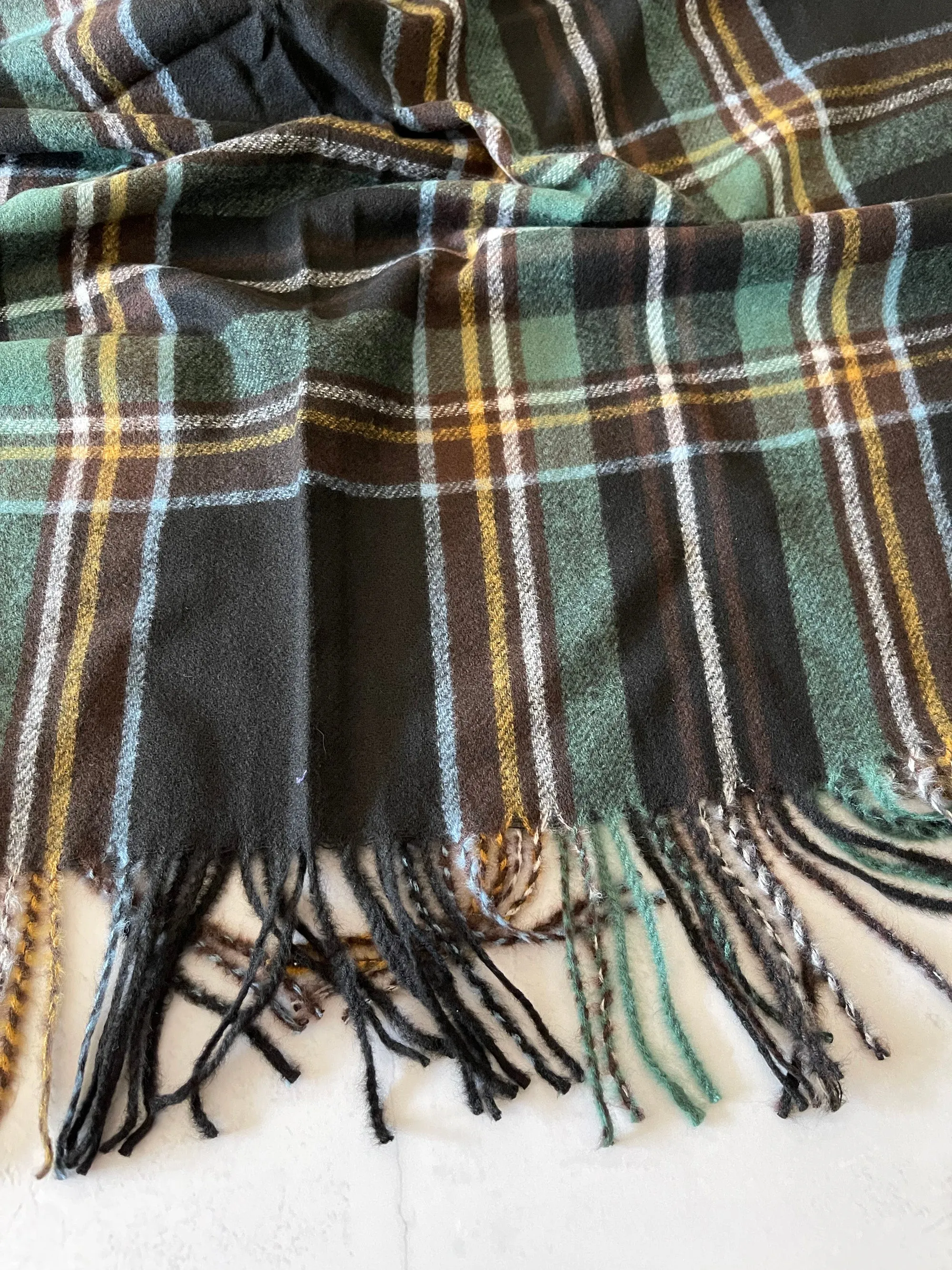 LONG BLACK WOOL MIX CHECKED TARTAN SCARF