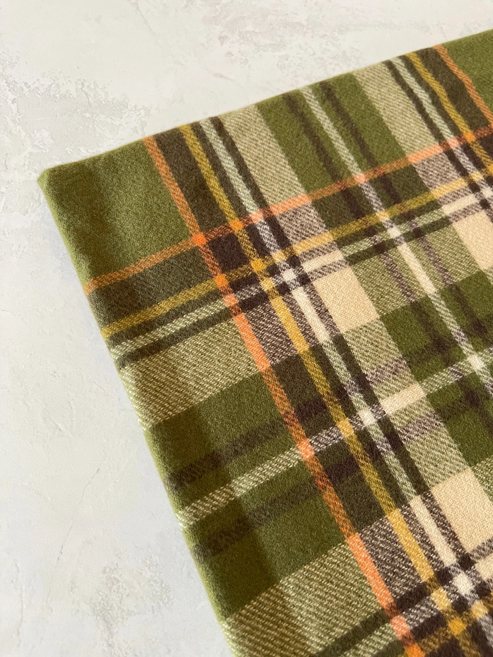 LONG GREEN WOOL MIX CHECKED TARTAN SCARF