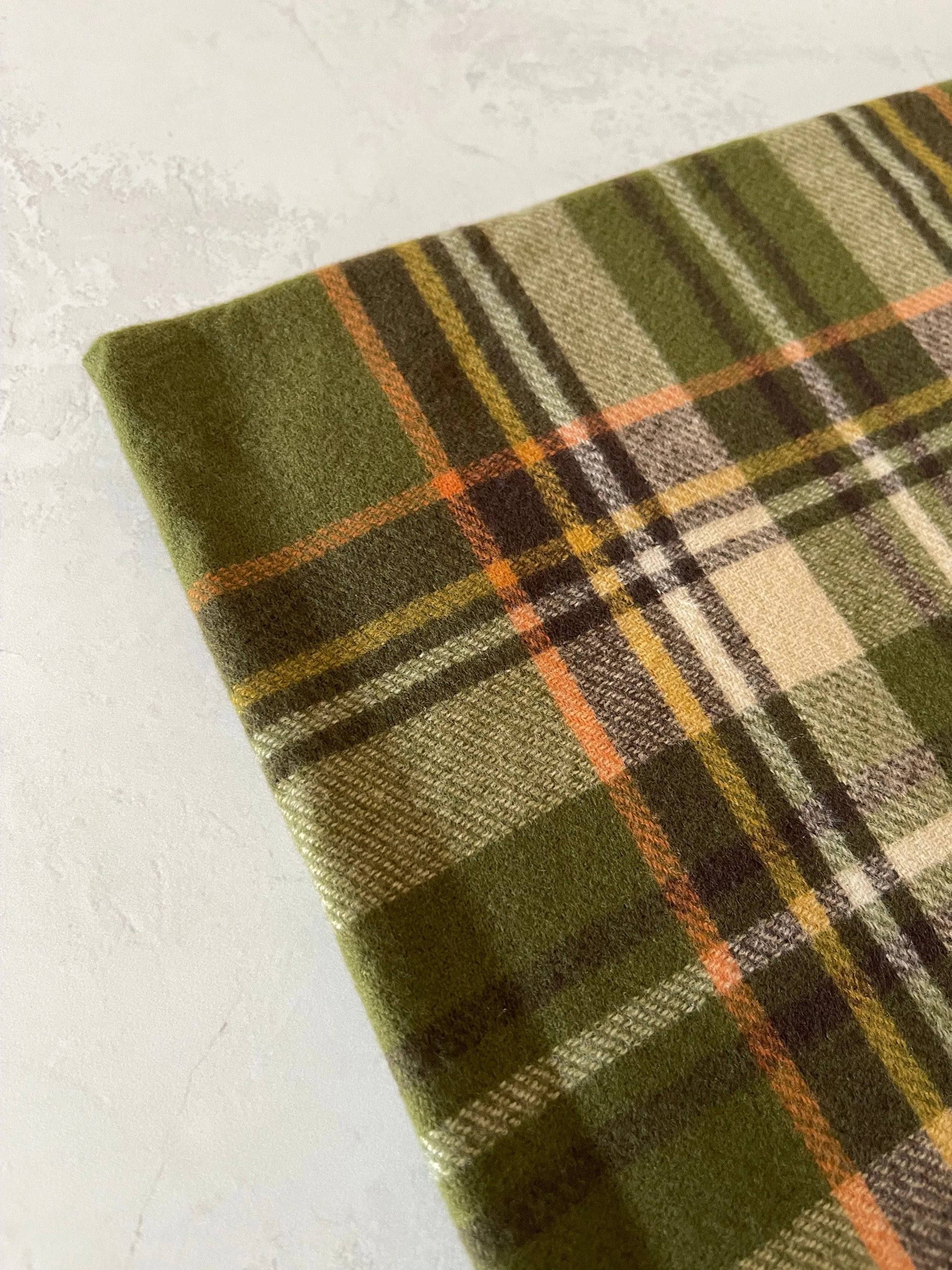 LONG GREEN WOOL MIX CHECKED TARTAN SCARF