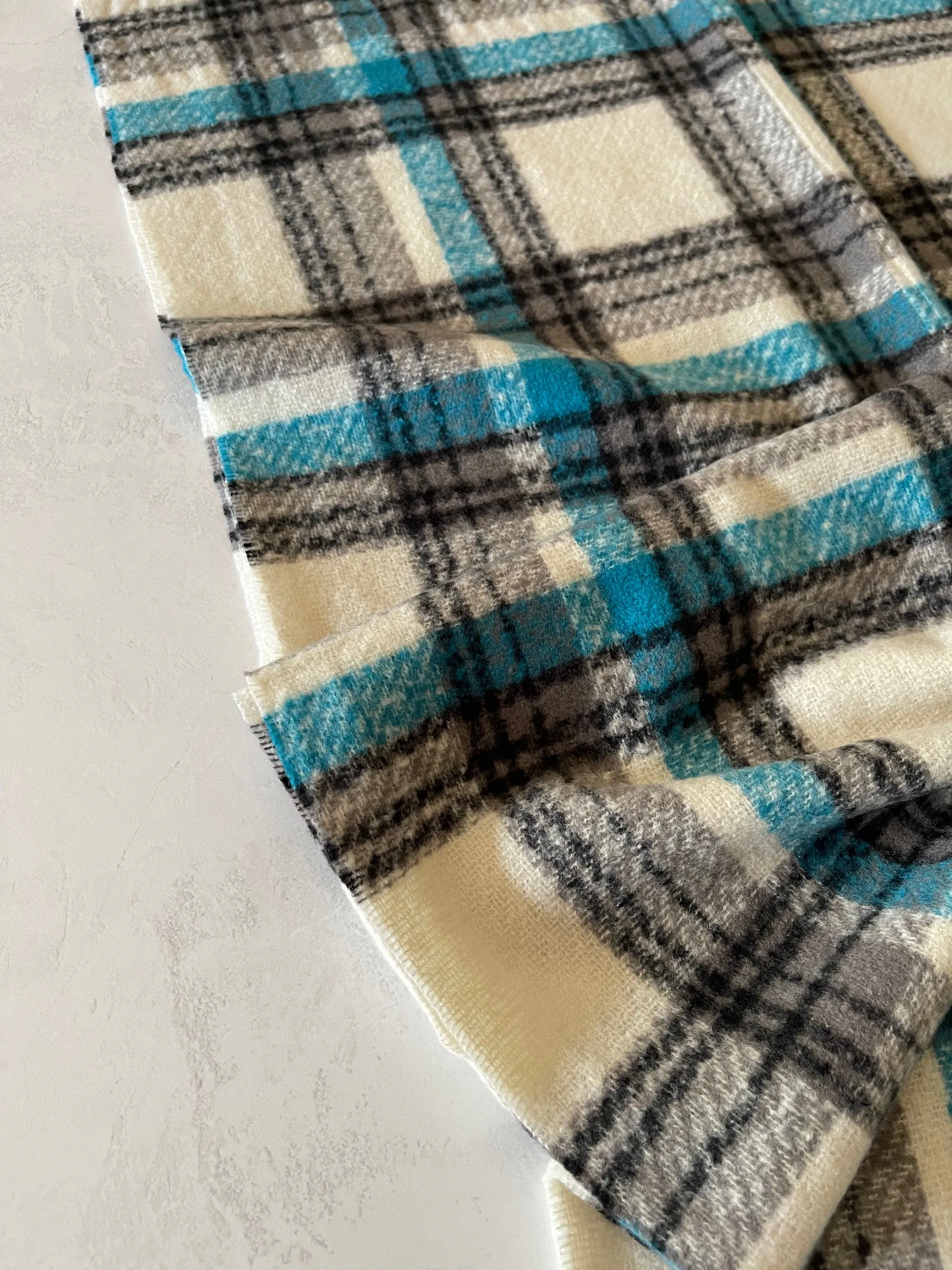 LONG WHITE CASHMERE MIX CHECKED TARTAN SCARF