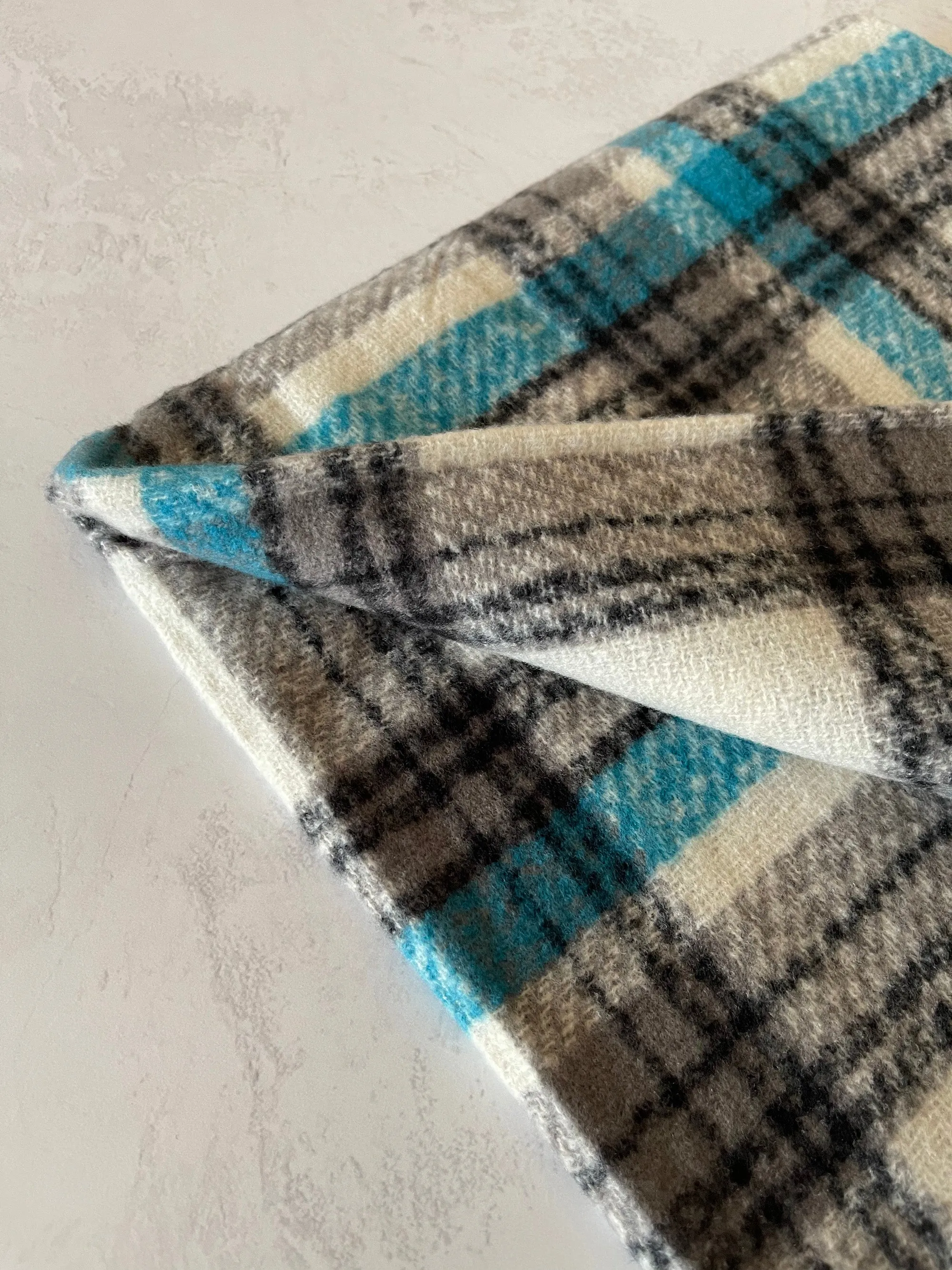 LONG WHITE CASHMERE MIX CHECKED TARTAN SCARF