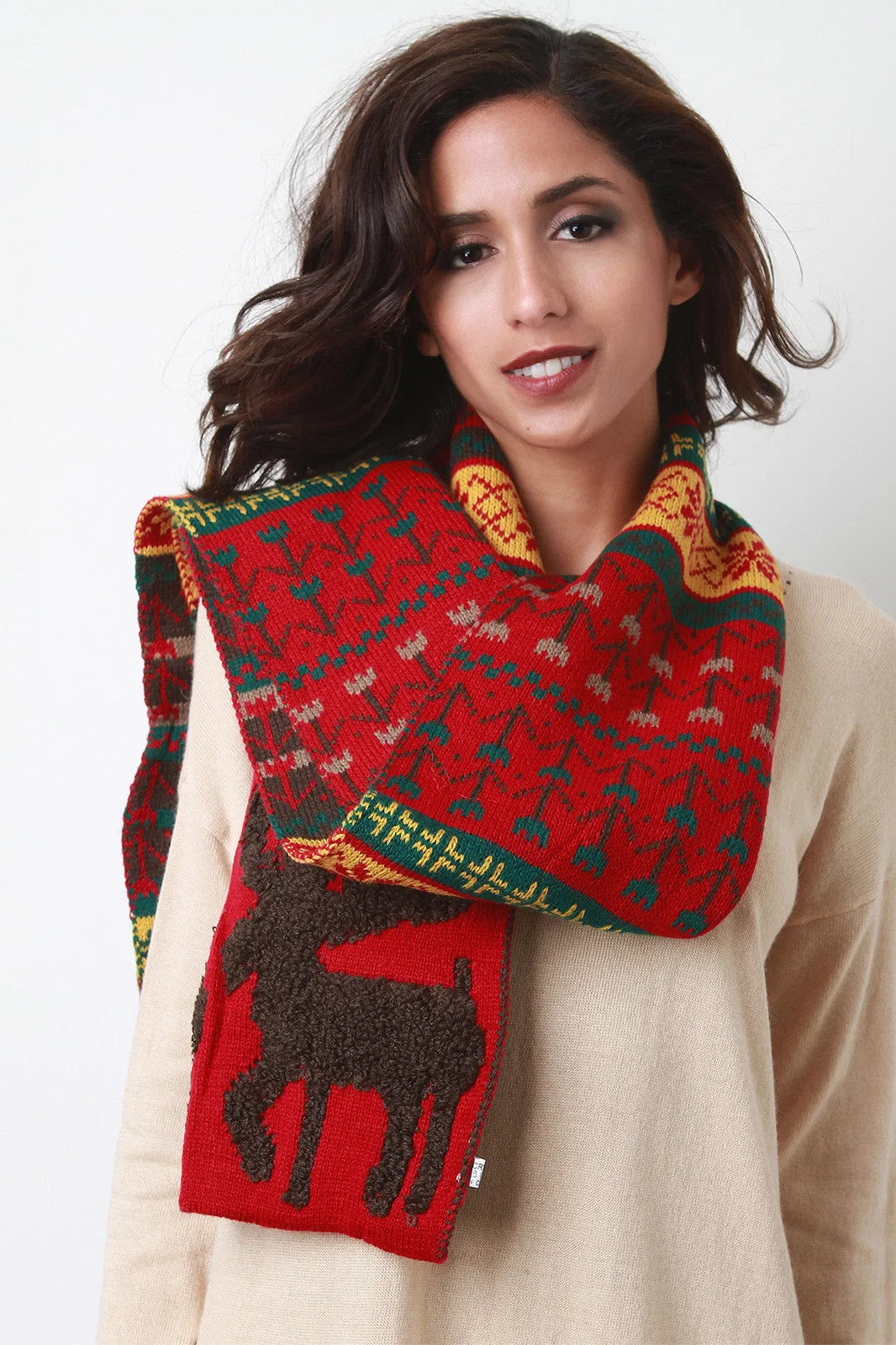 Loop Knit Reindeer Fair Isle Scarf