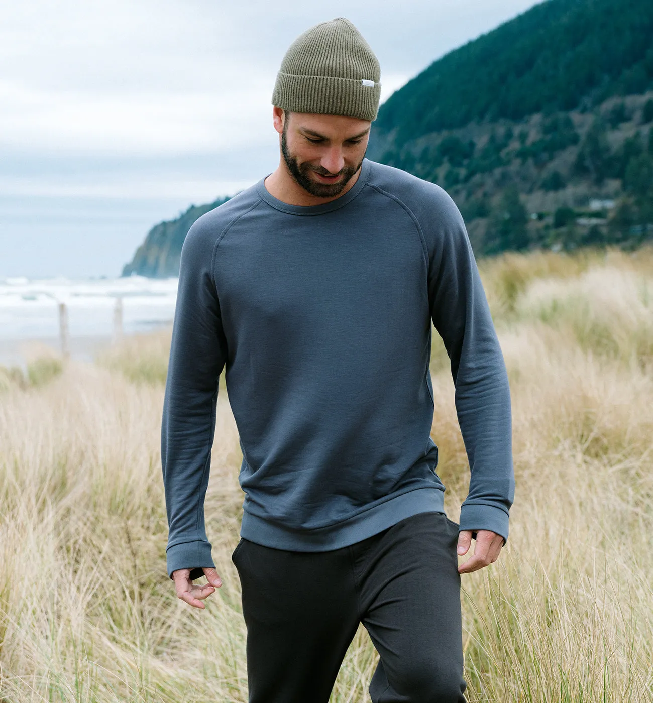 Men's Bamboo Lightweight Fleece Crew - Heather Grey