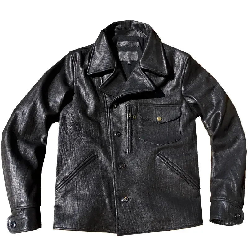 Men's Black Leather Jacket - Thick Heavy Rider Motorcycle Wear