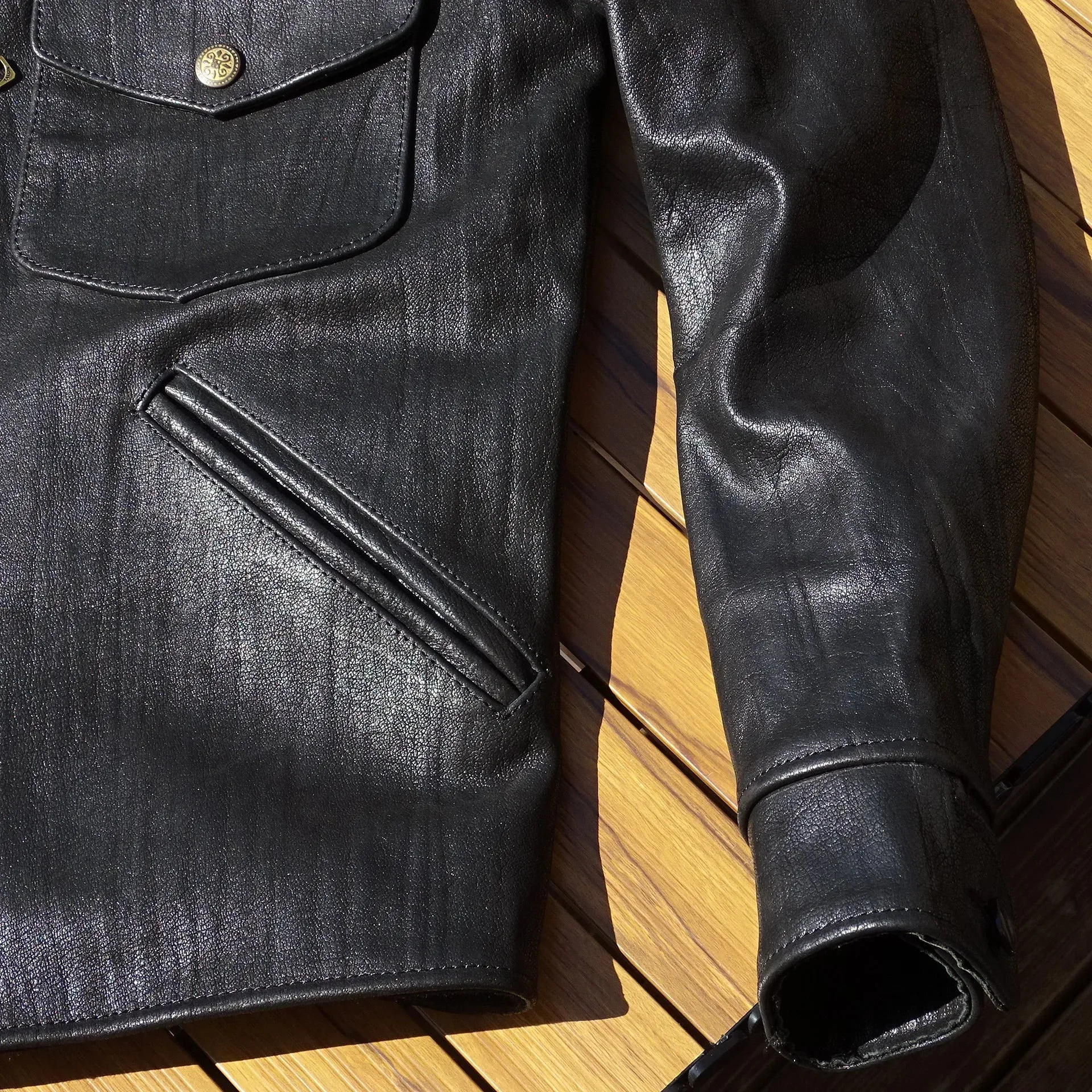 Men's Black Leather Jacket - Thick Heavy Rider Motorcycle Wear