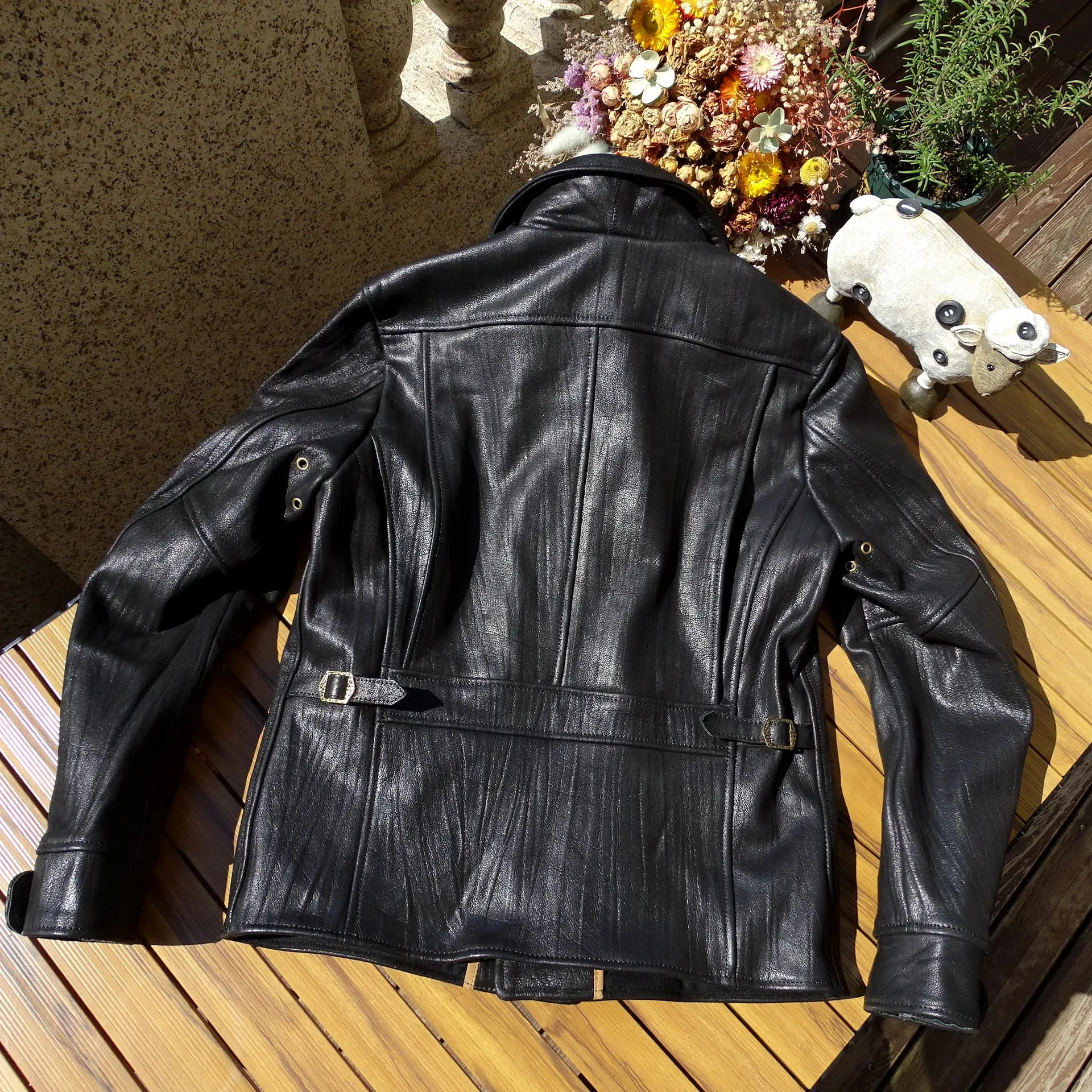 Men's Black Leather Jacket - Thick Heavy Rider Motorcycle Wear