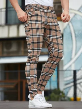 Mens Checked Dress Pants Slim Fit Stretch Chinos Plaid Pants for Men