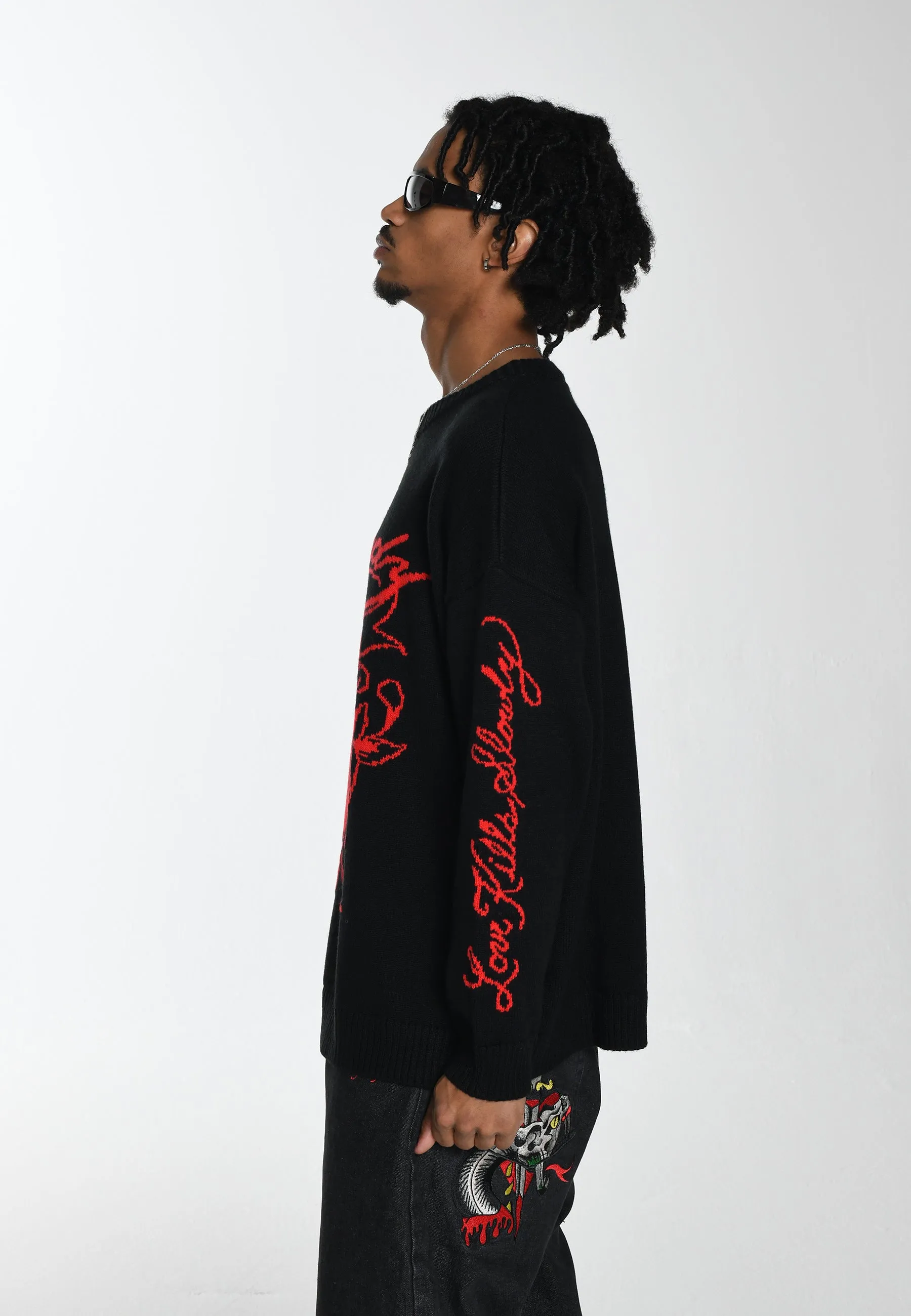 Mens Love Kill La Jaquard Knitted Jumper - Black