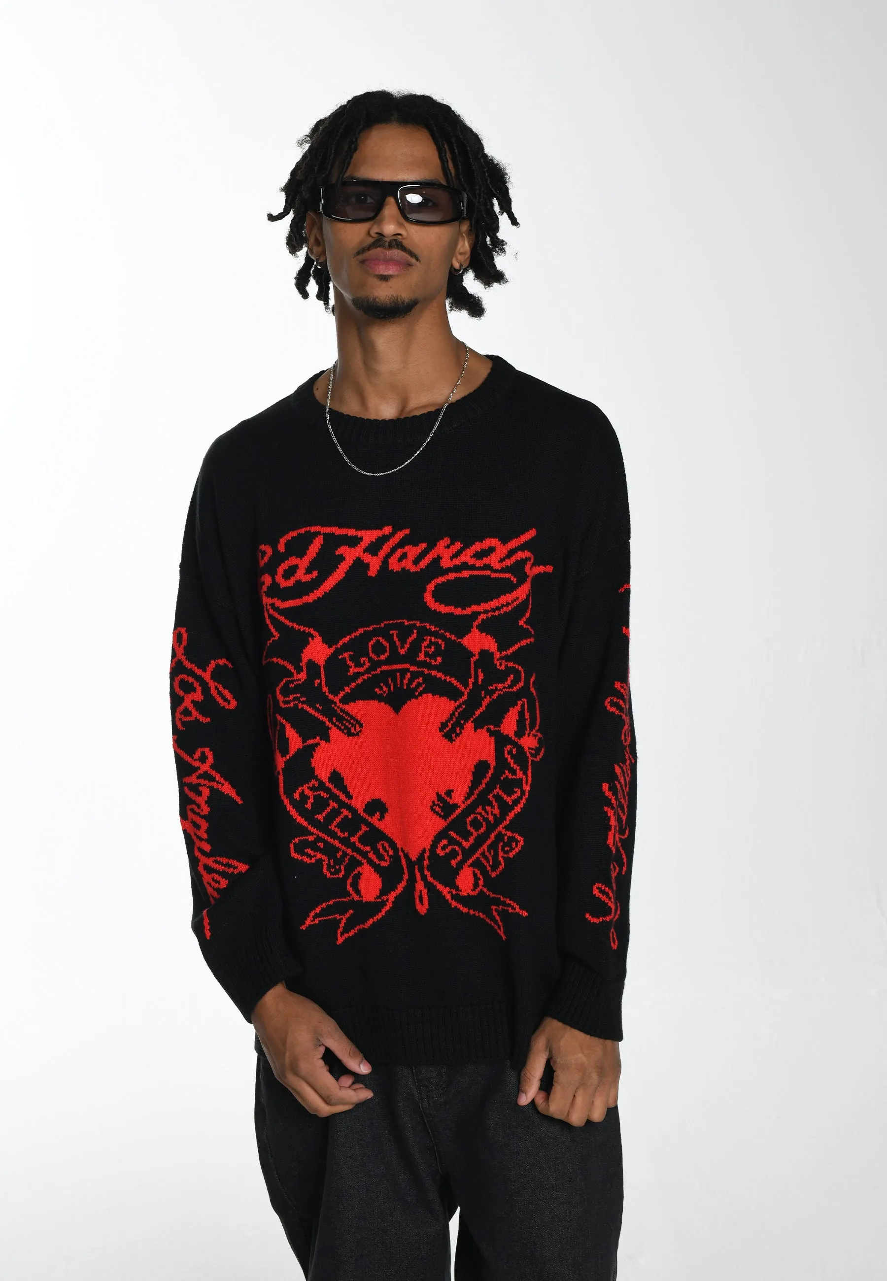 Mens Love Kill La Jaquard Knitted Jumper - Black