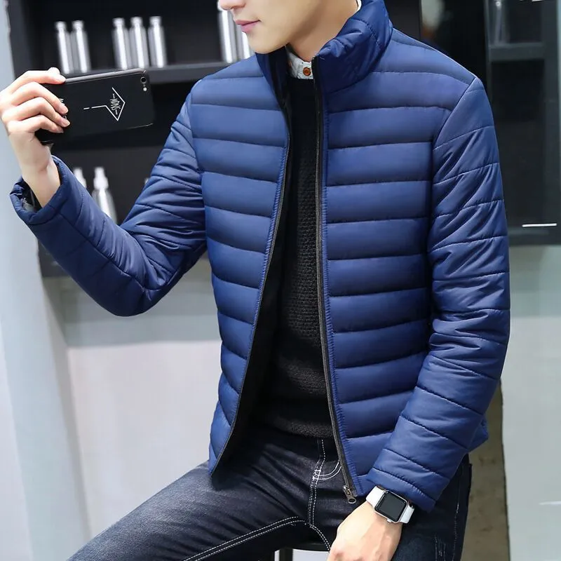 Men's stand collar thick solid color casual down cotton suit youth Slim trend coat men