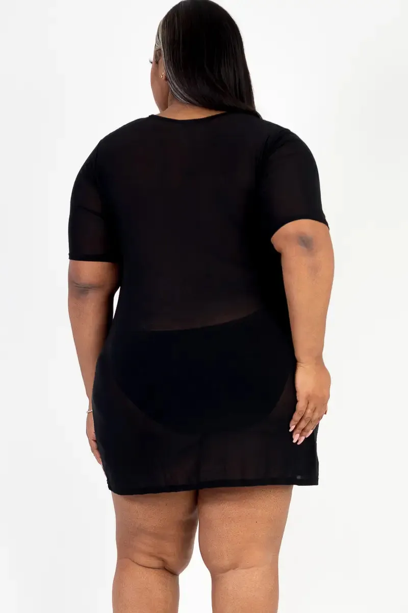 Mesh T-Shirt Dress in Black