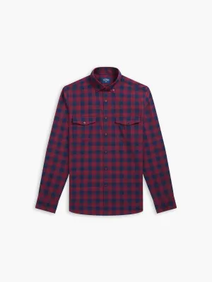 Navy and Burgundy Buffalo Check Flannel Shirt