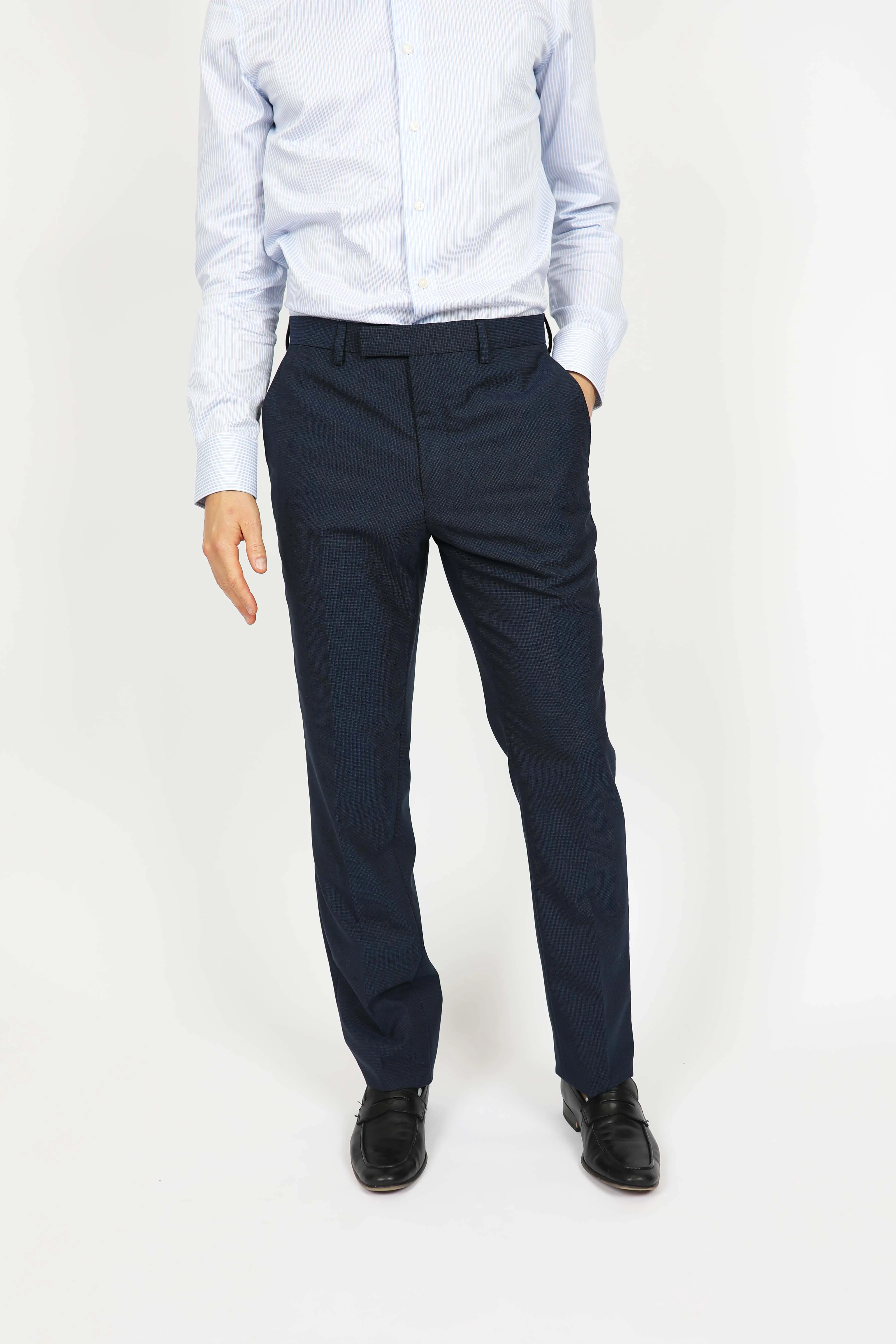 Navy Brinsley Mini Check Trouser