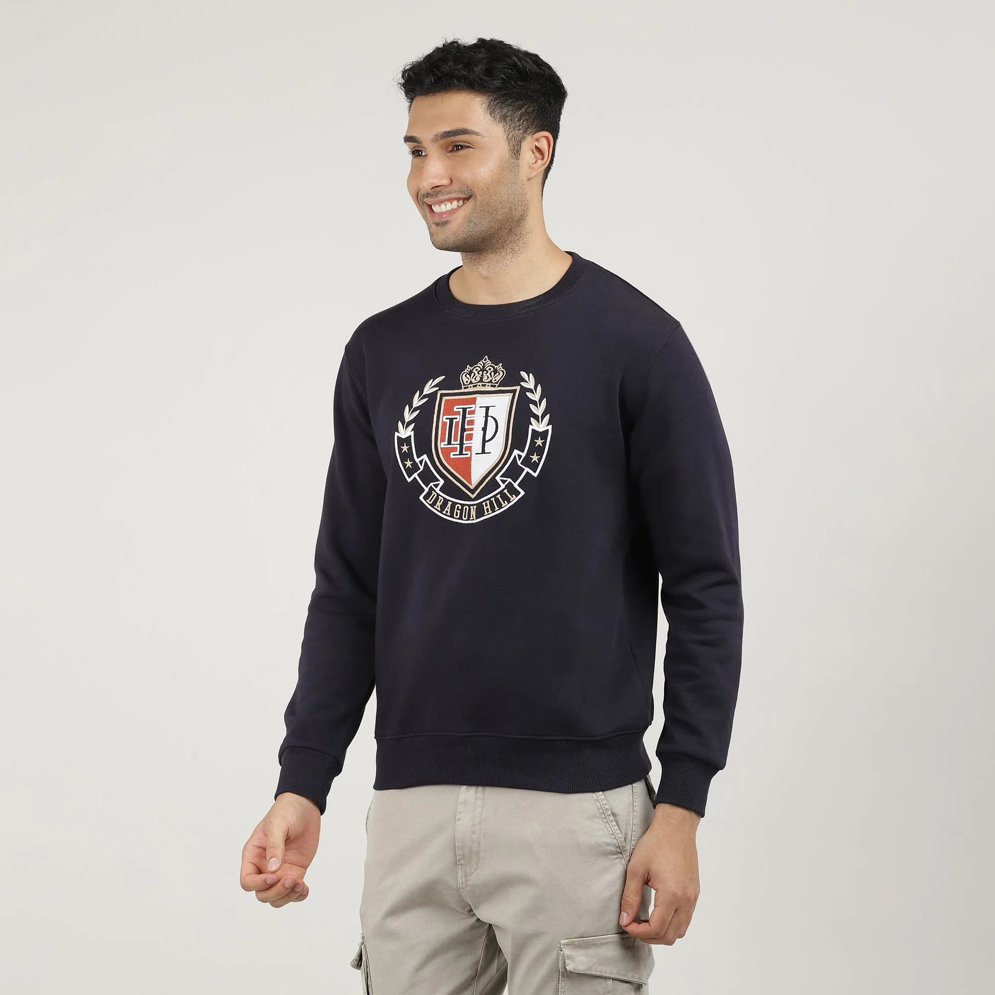 Navy Varsity Round Neck Sweatshirt