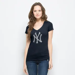 New York Yankees 47 Brand Women V-Neck Navy Scrum Classic T-Shirt