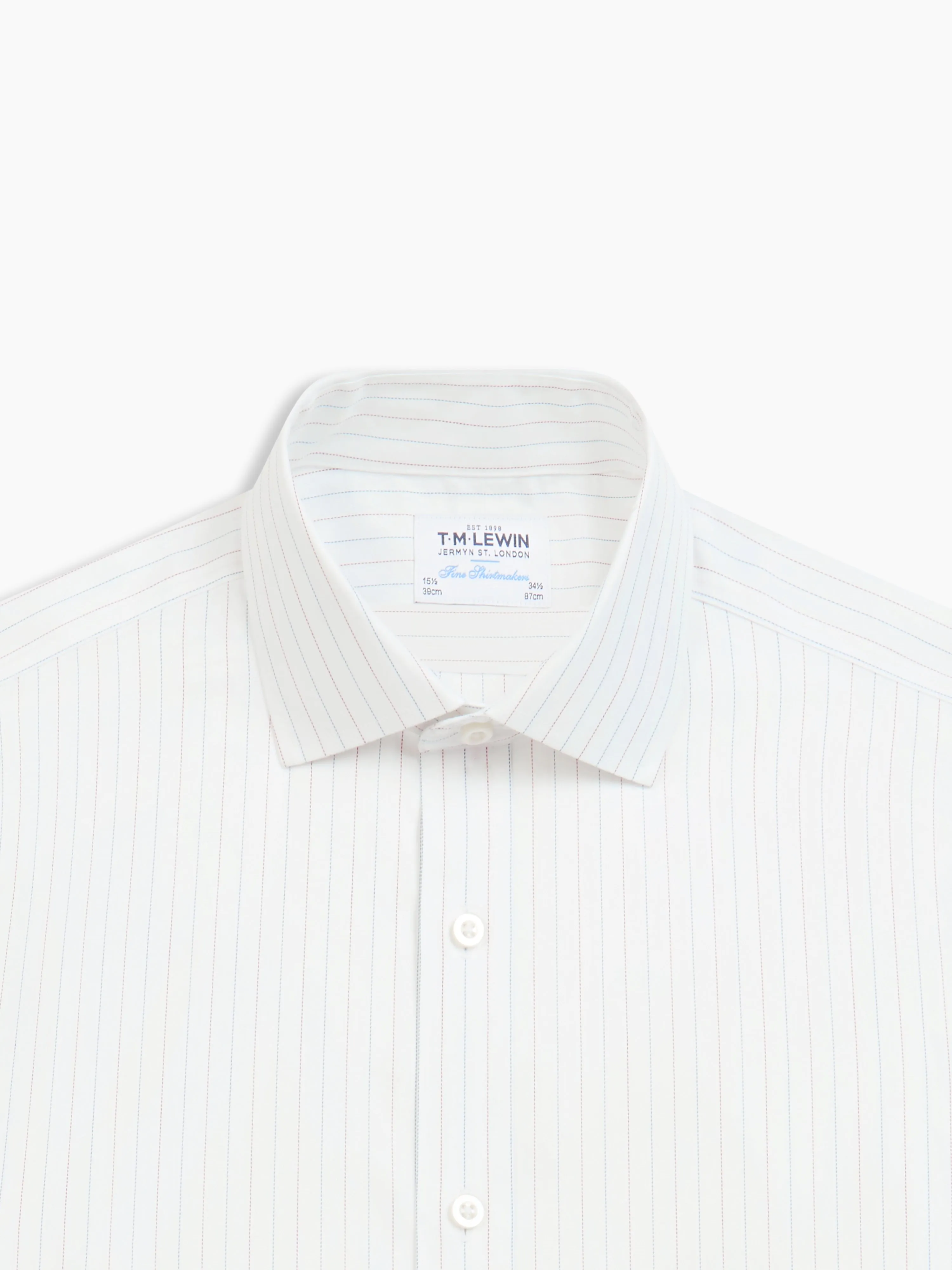 Non-Iron Navy & Red Fine Stripe Herringbone Regular Fit Single Cuff Classic Collar Shirt