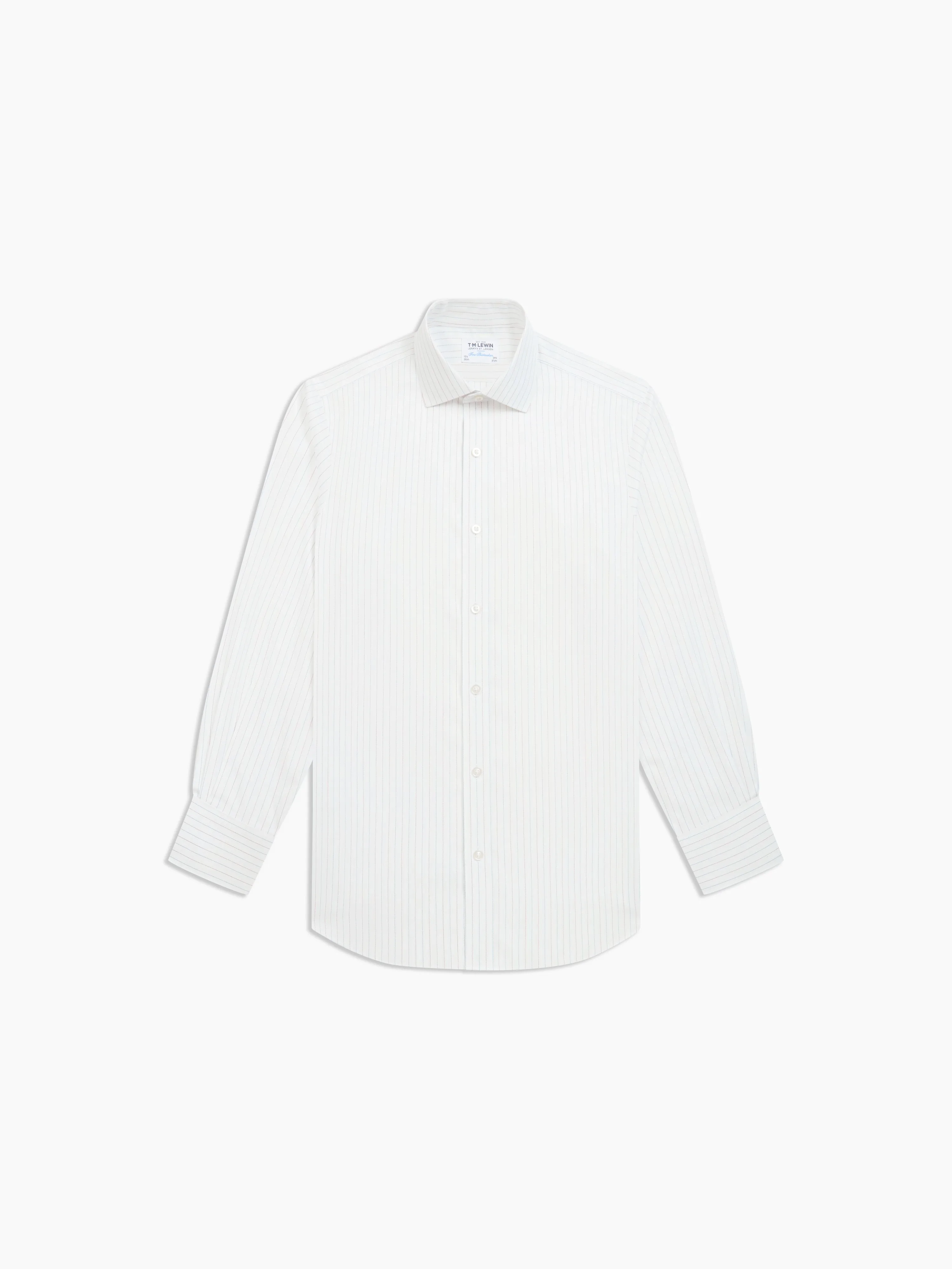 Non-Iron Navy & Red Fine Stripe Herringbone Regular Fit Single Cuff Classic Collar Shirt