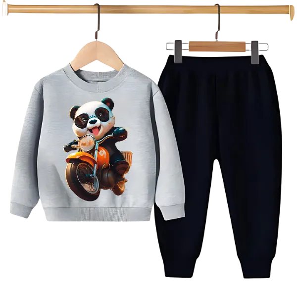 PANDA RIDE ON BIKE PRINTED SWEATSHIRT SET