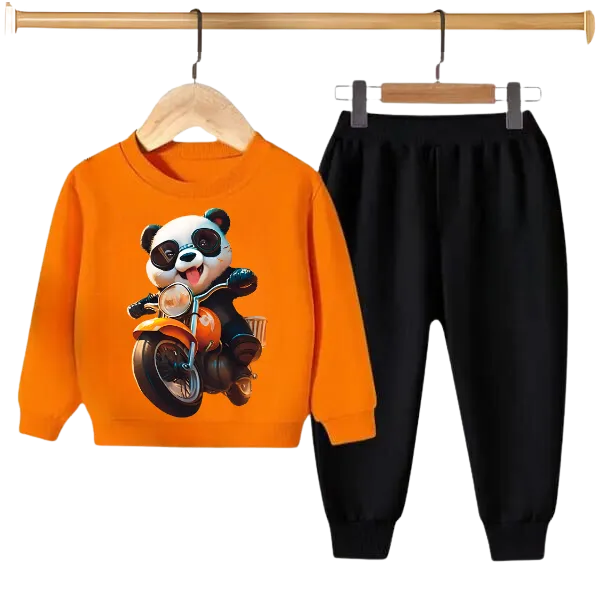 PANDA RIDE ON BIKE PRINTED SWEATSHIRT SET