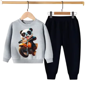 PANDA RIDE ON BIKE PRINTED SWEATSHIRT SET