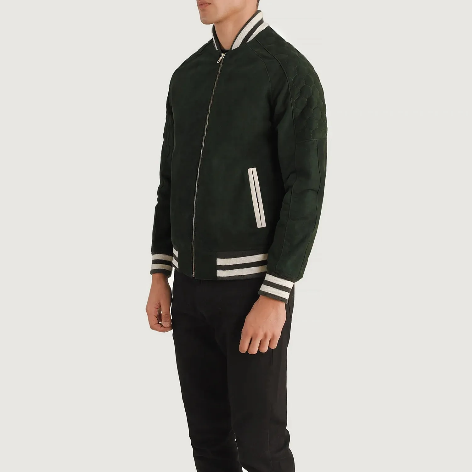 Pascal Green Suede Varsity Jacket