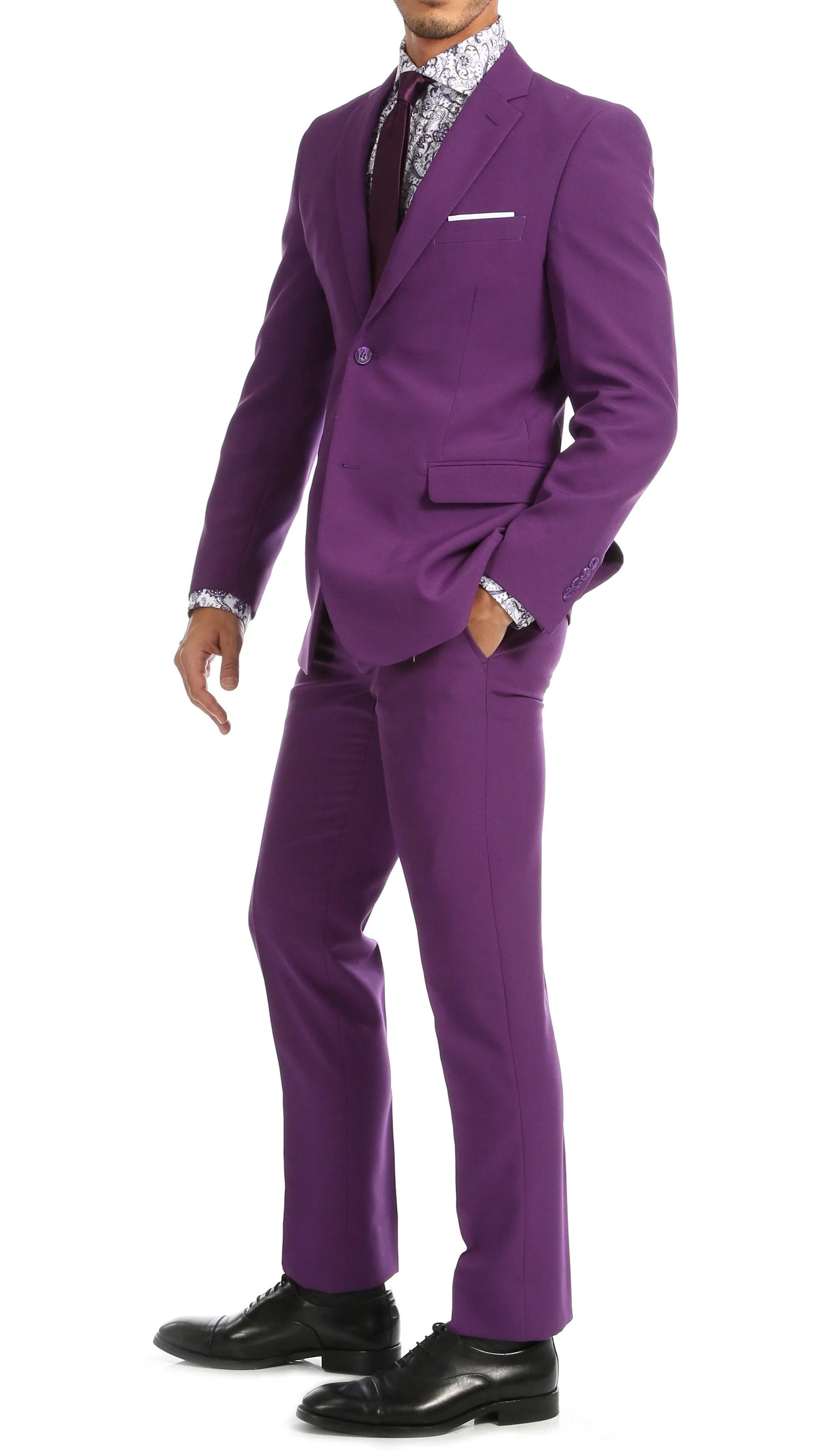 Paul Lorenzo Mens Purple Slim Fit 2 Piece Suit