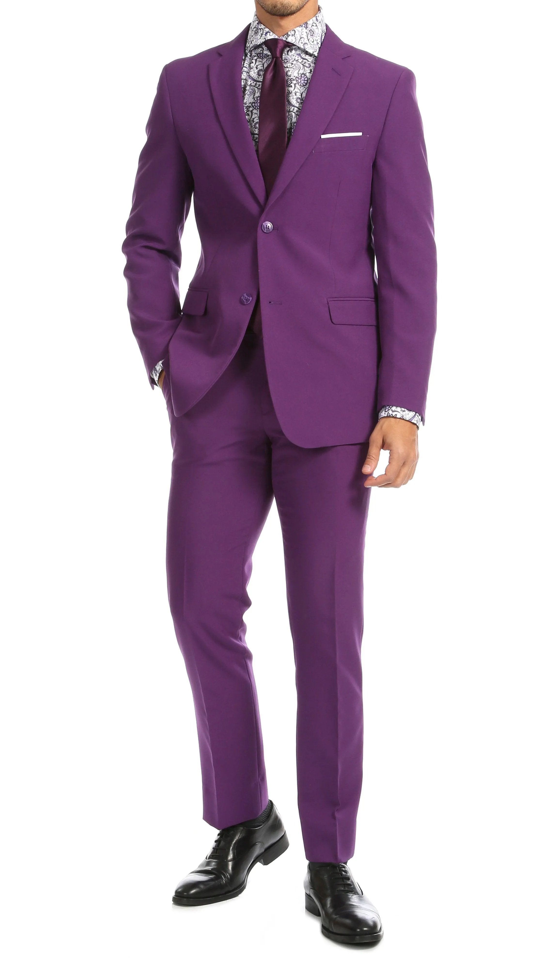 Paul Lorenzo Mens Purple Slim Fit 2 Piece Suit