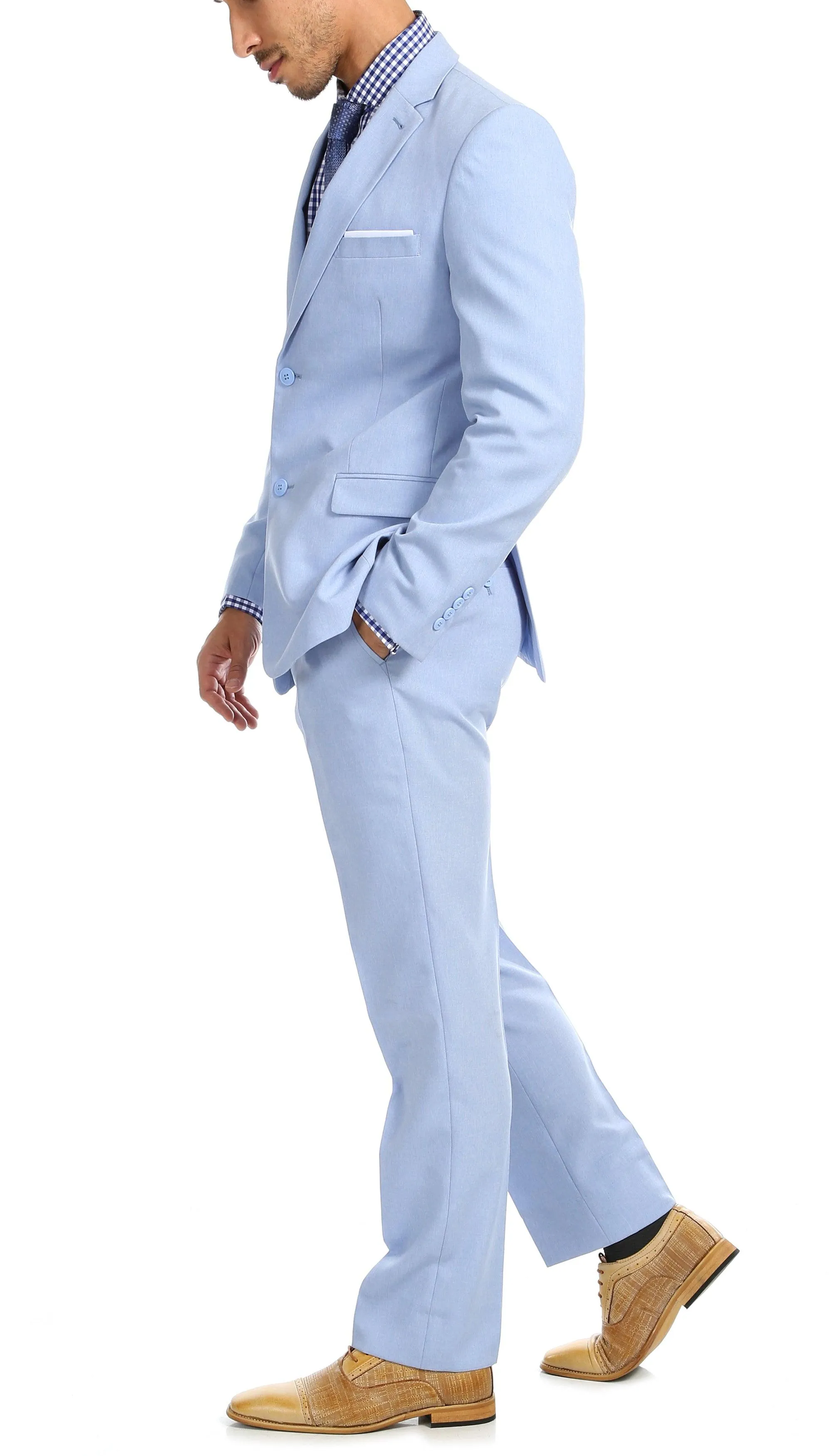 Paul Lorenzo Men's Sky Blue 2 Button Notch Lapel Slim Fit 2 Piece Suit