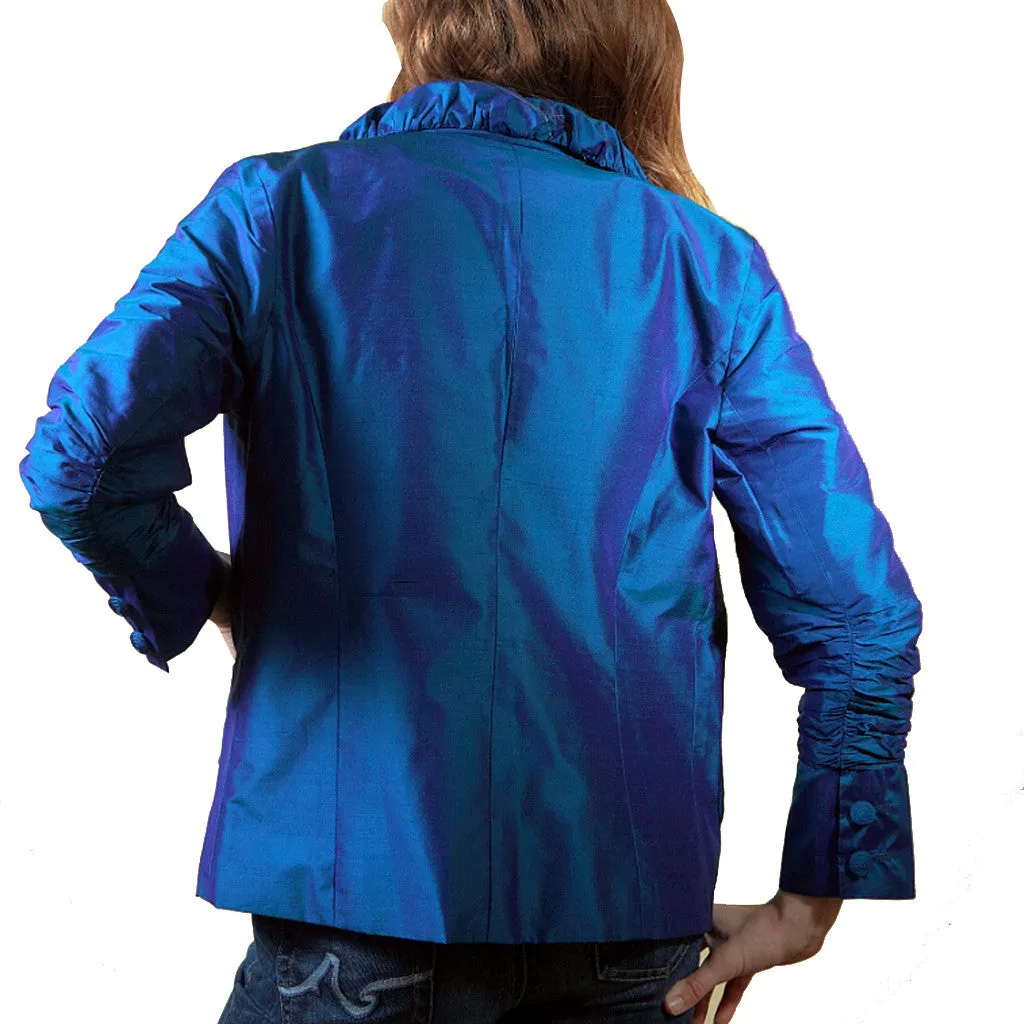 Peacock Blue Crop Silk Jacket