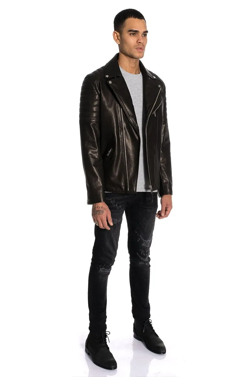 Pierre Men's Leather Biker Jacket - Black