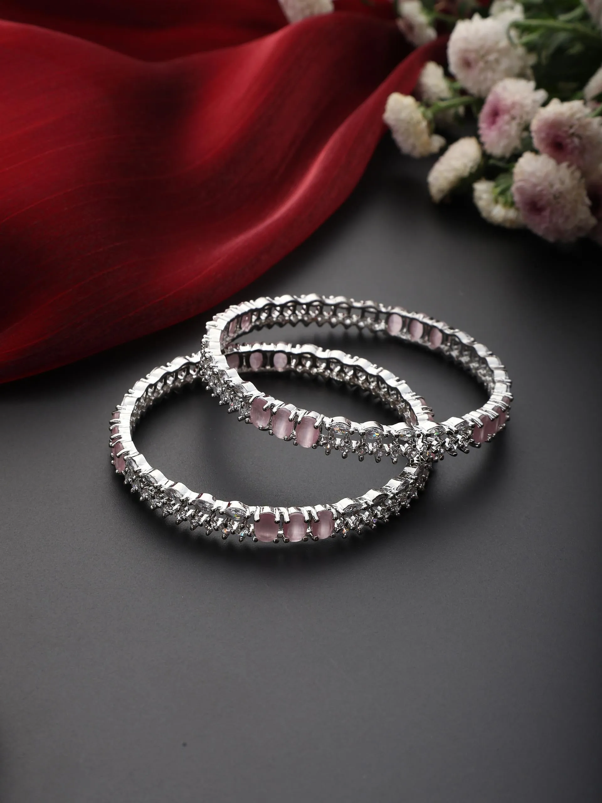 Pink American Diamond Pair of Bangles