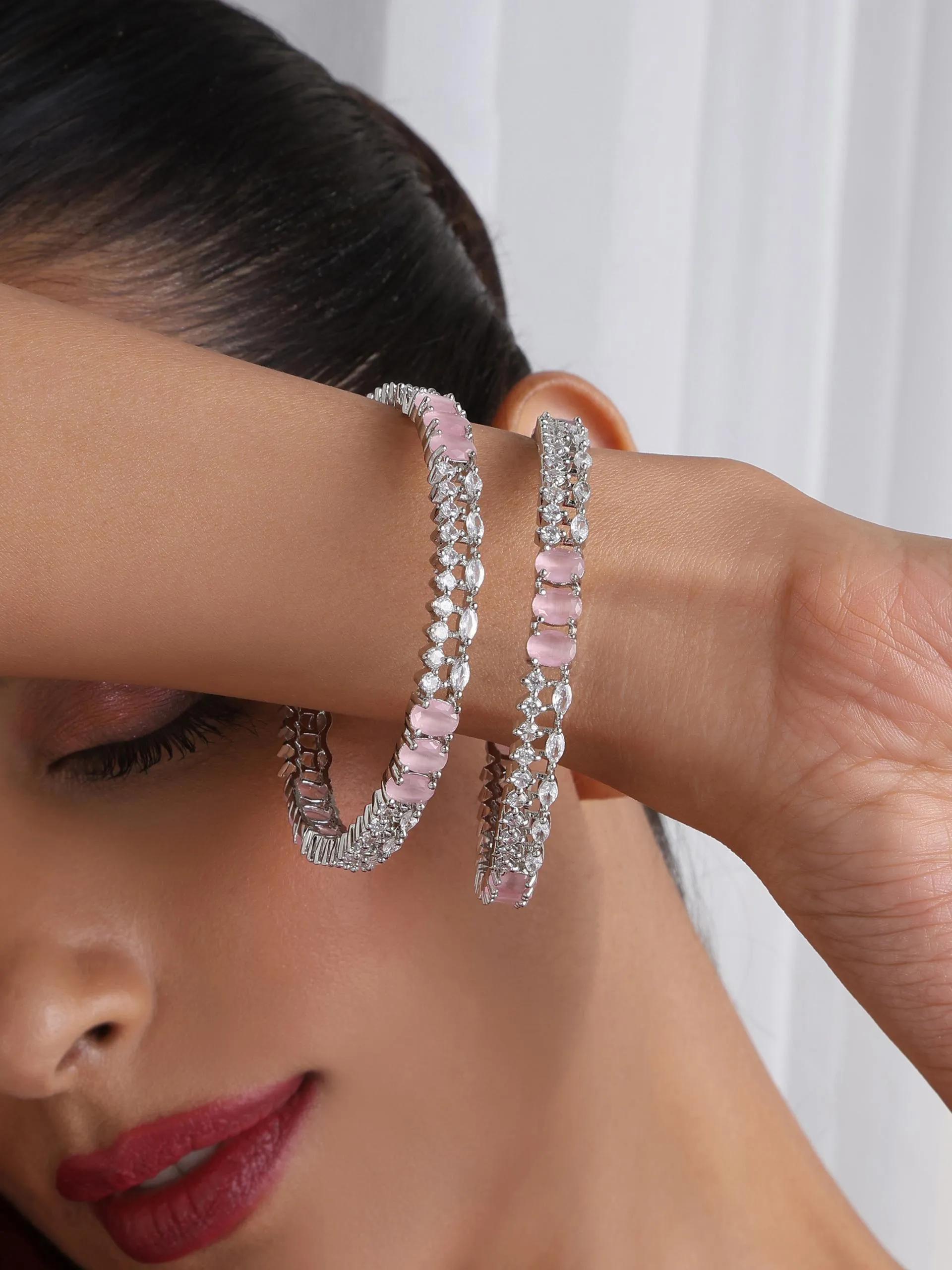 Pink American Diamond Pair of Bangles