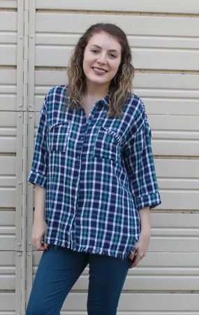 Plaid Button Up Top, Teal