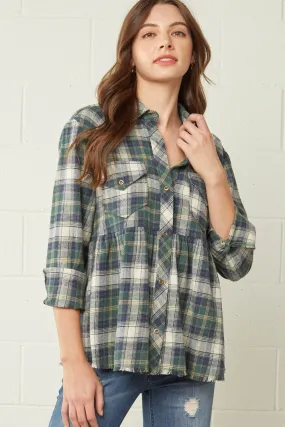 Plaid Flannel Babydoll Top, Hunter