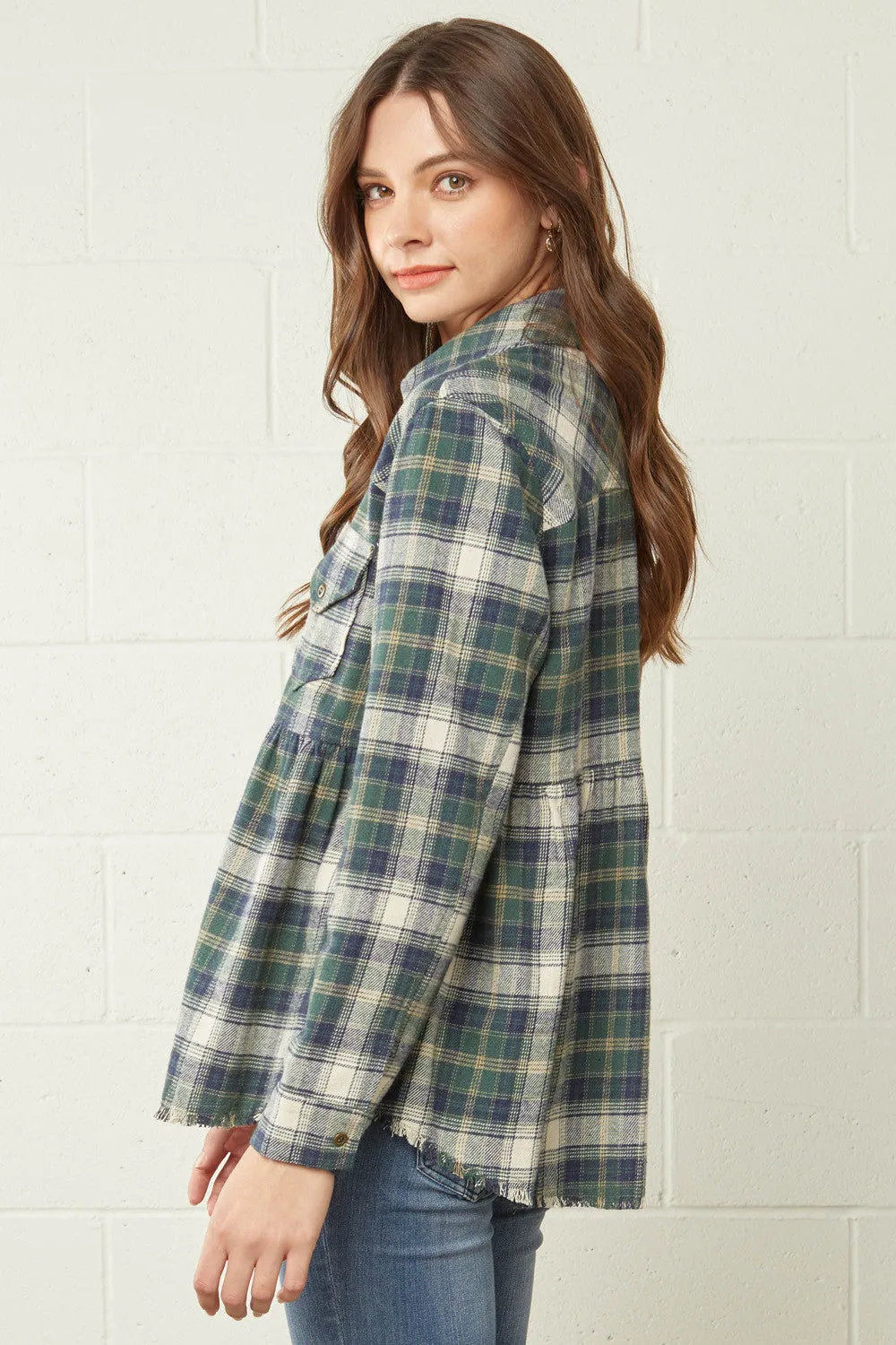 Plaid Flannel Babydoll Top, Hunter