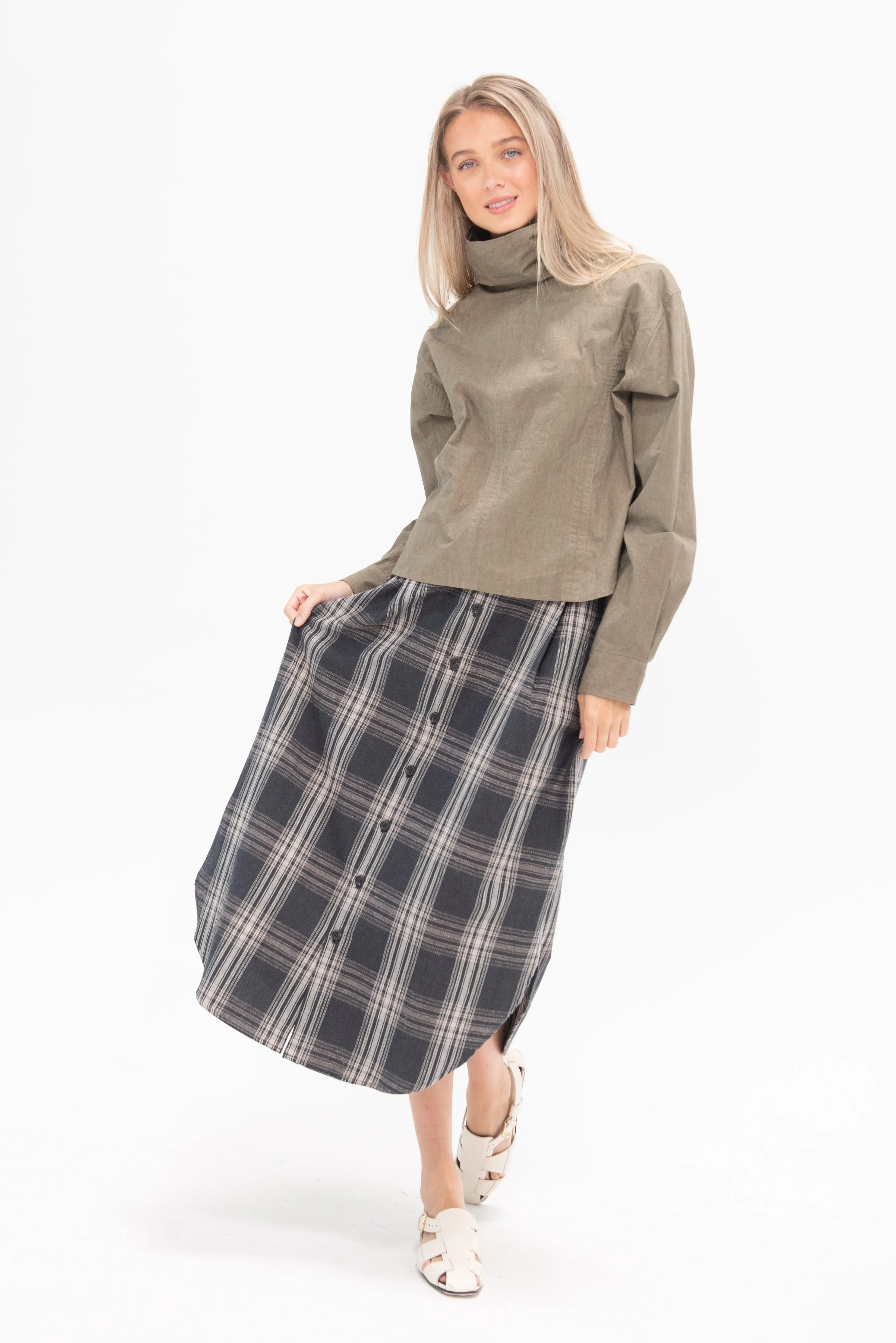 Plaid Placket Skirt, Plaid