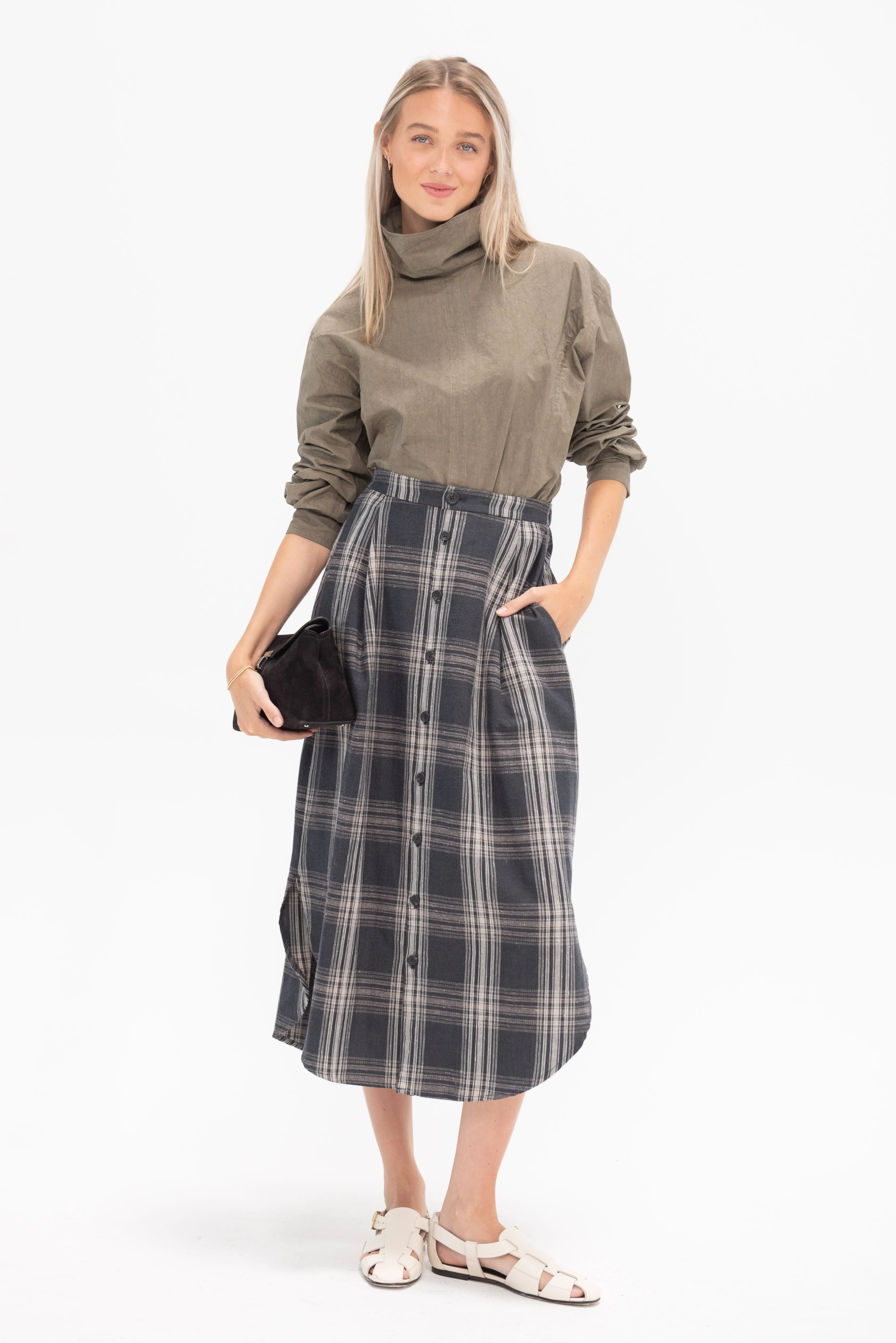 Plaid Placket Skirt, Plaid