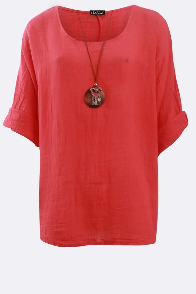 Plain Necklace Tunic Top