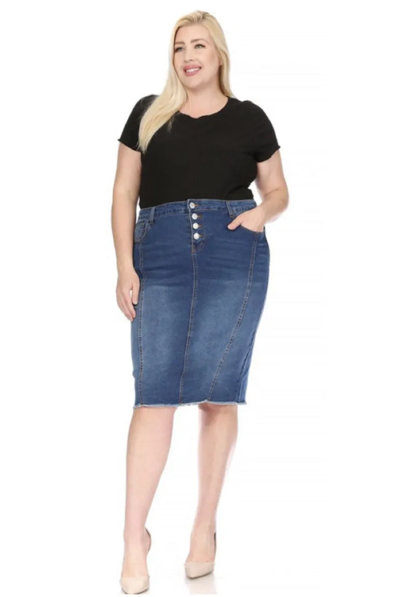 Plus Midi Denim Skirt Style 77873X Indigo Wash