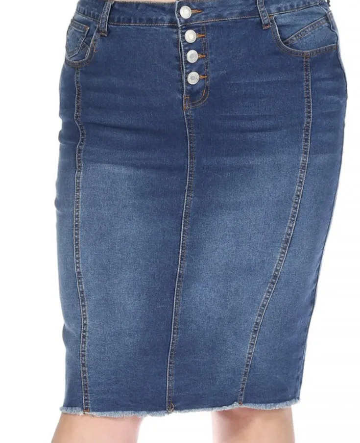 Plus Midi Denim Skirt Style 77873X Indigo Wash