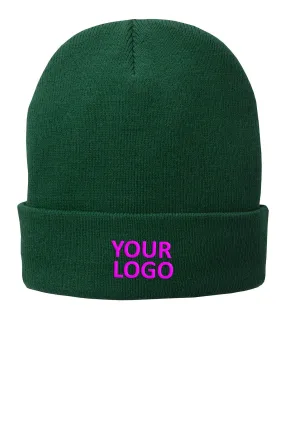 Port & Company Fleece Lined Branded Knit Caps, Green