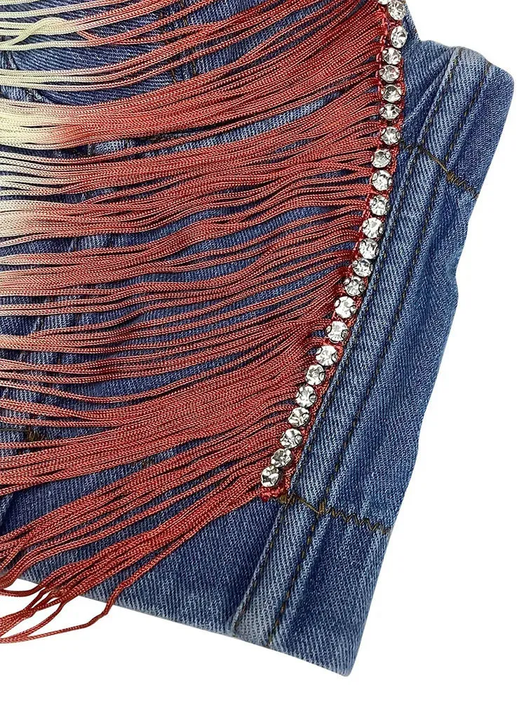 Pre Order:  Tassel Sling Chain Denim Tank Top