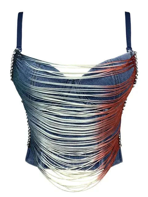 Pre Order:  Tassel Sling Chain Denim Tank Top