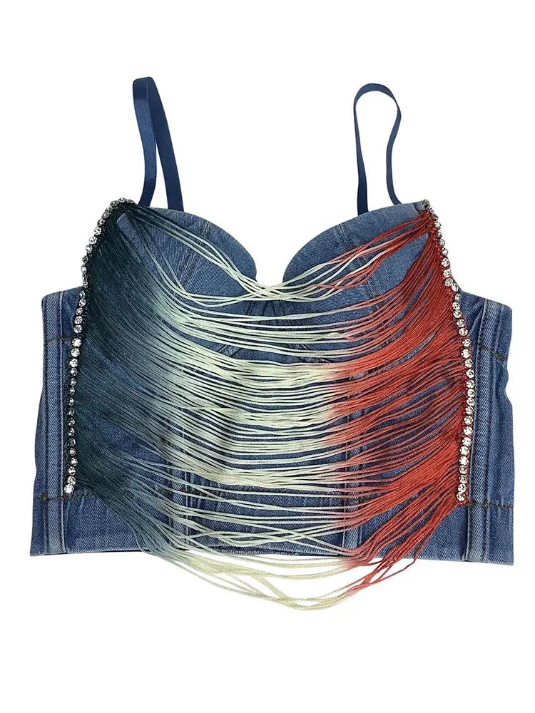 Pre Order:  Tassel Sling Chain Denim Tank Top