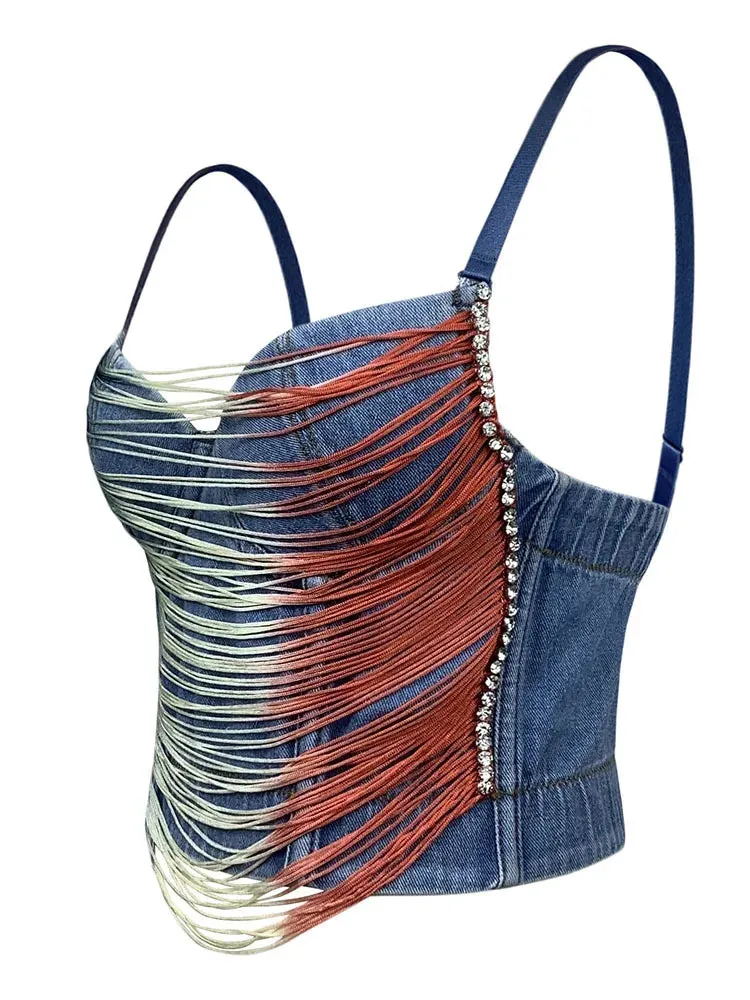 Pre Order:  Tassel Sling Chain Denim Tank Top