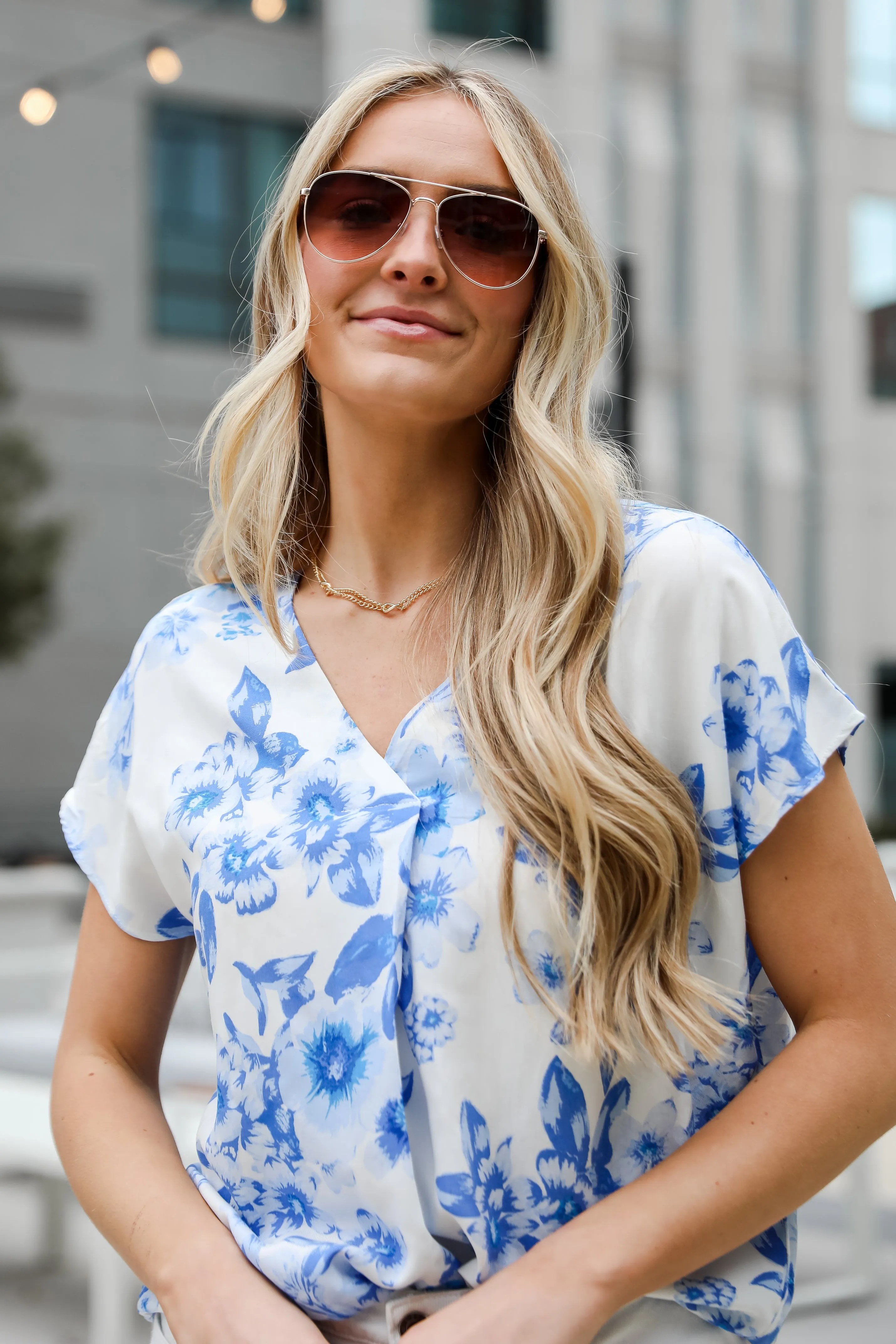 Precious Blossoms Blue Floral Blouse - DU DEAL