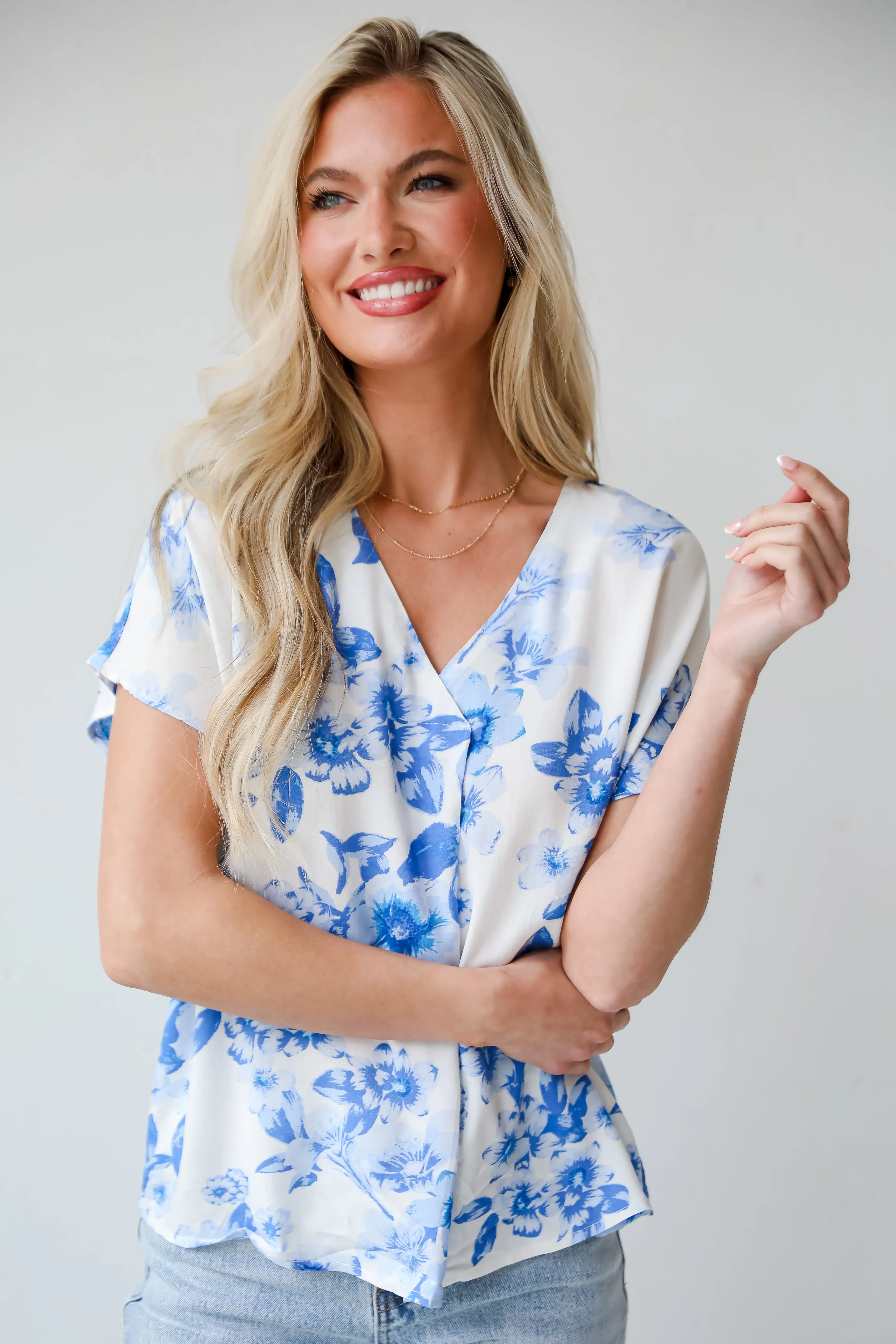 Precious Blossoms Blue Floral Blouse - DU DEAL