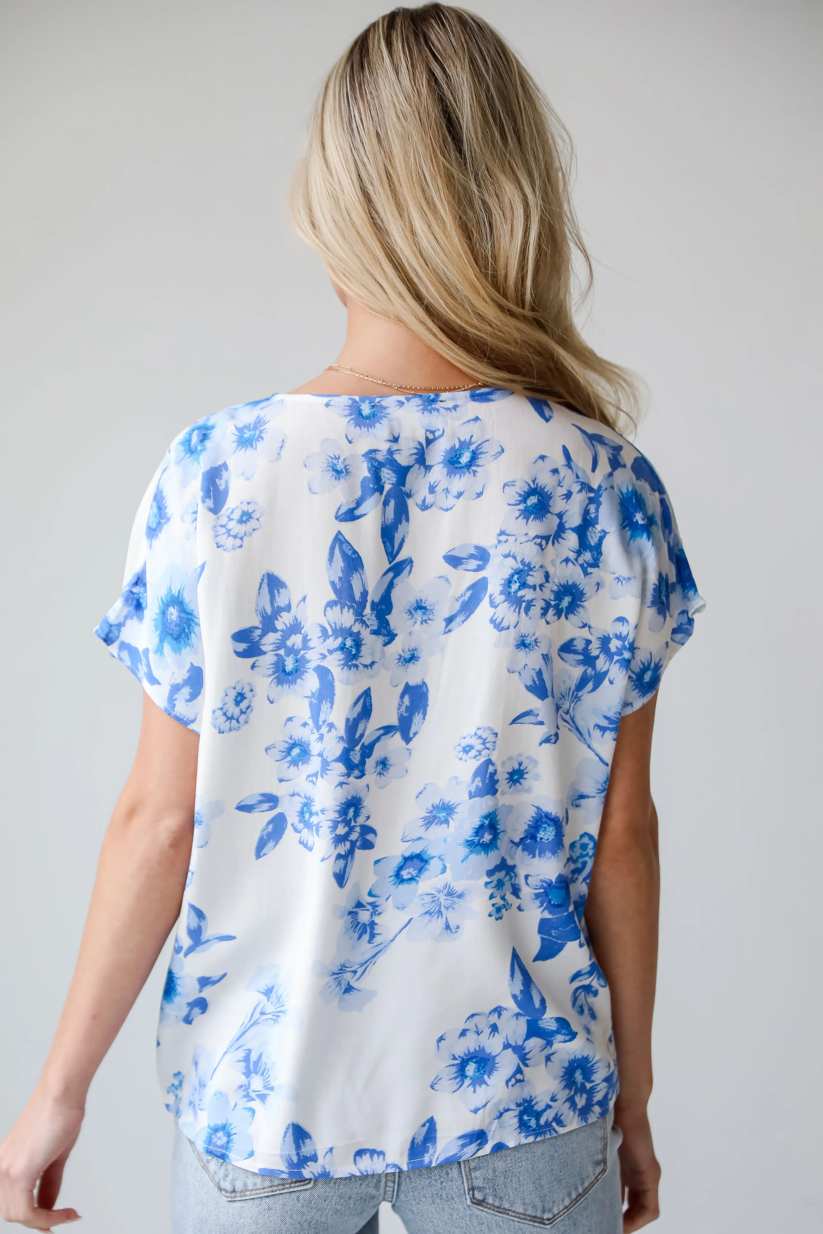 Precious Blossoms Blue Floral Blouse - DU DEAL