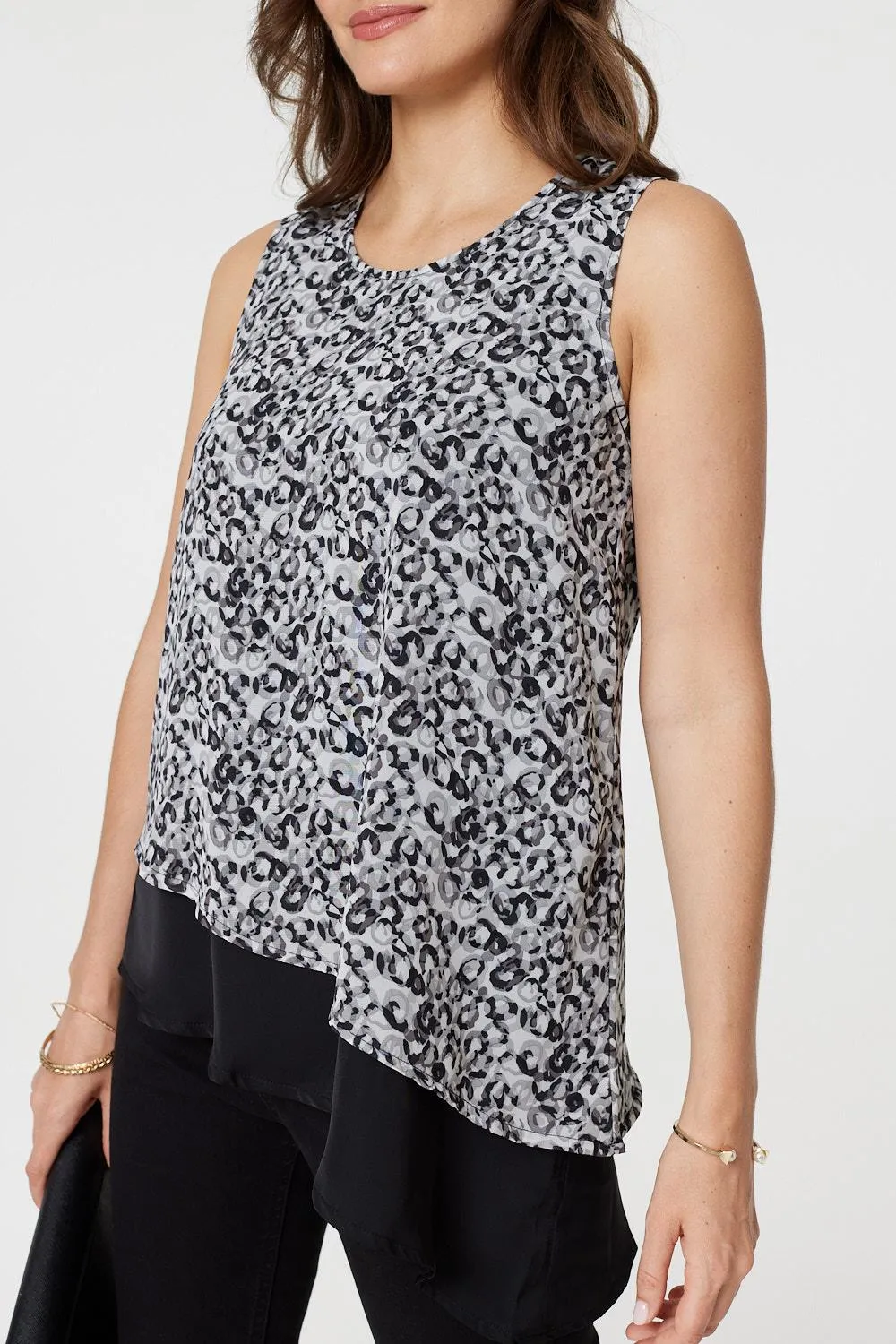 Printed Asymmetric Sleeveless Tunic Top