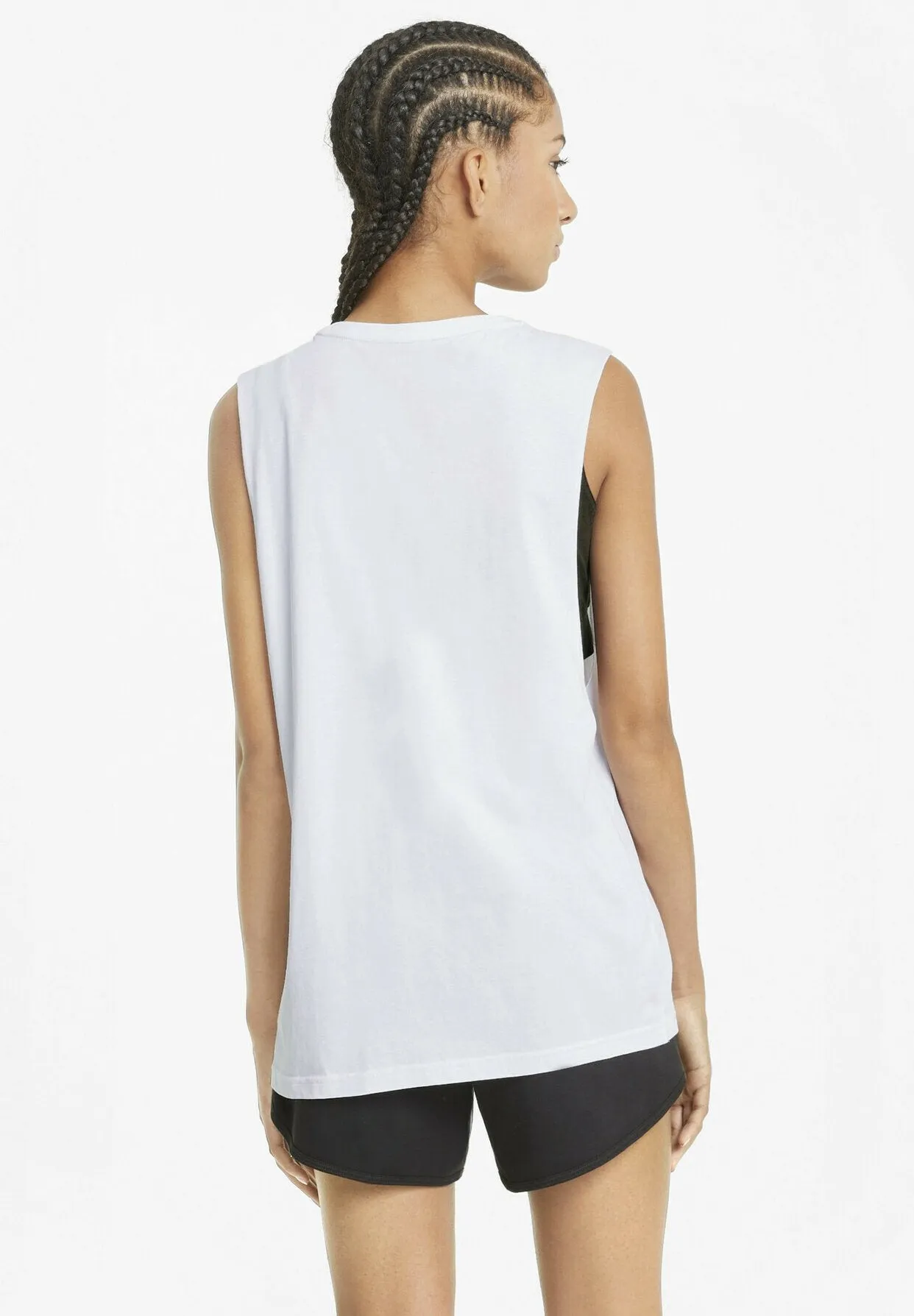 PUMA ESSENTIALS LOGO CUT OFF TANK - WOMEN - WHITE